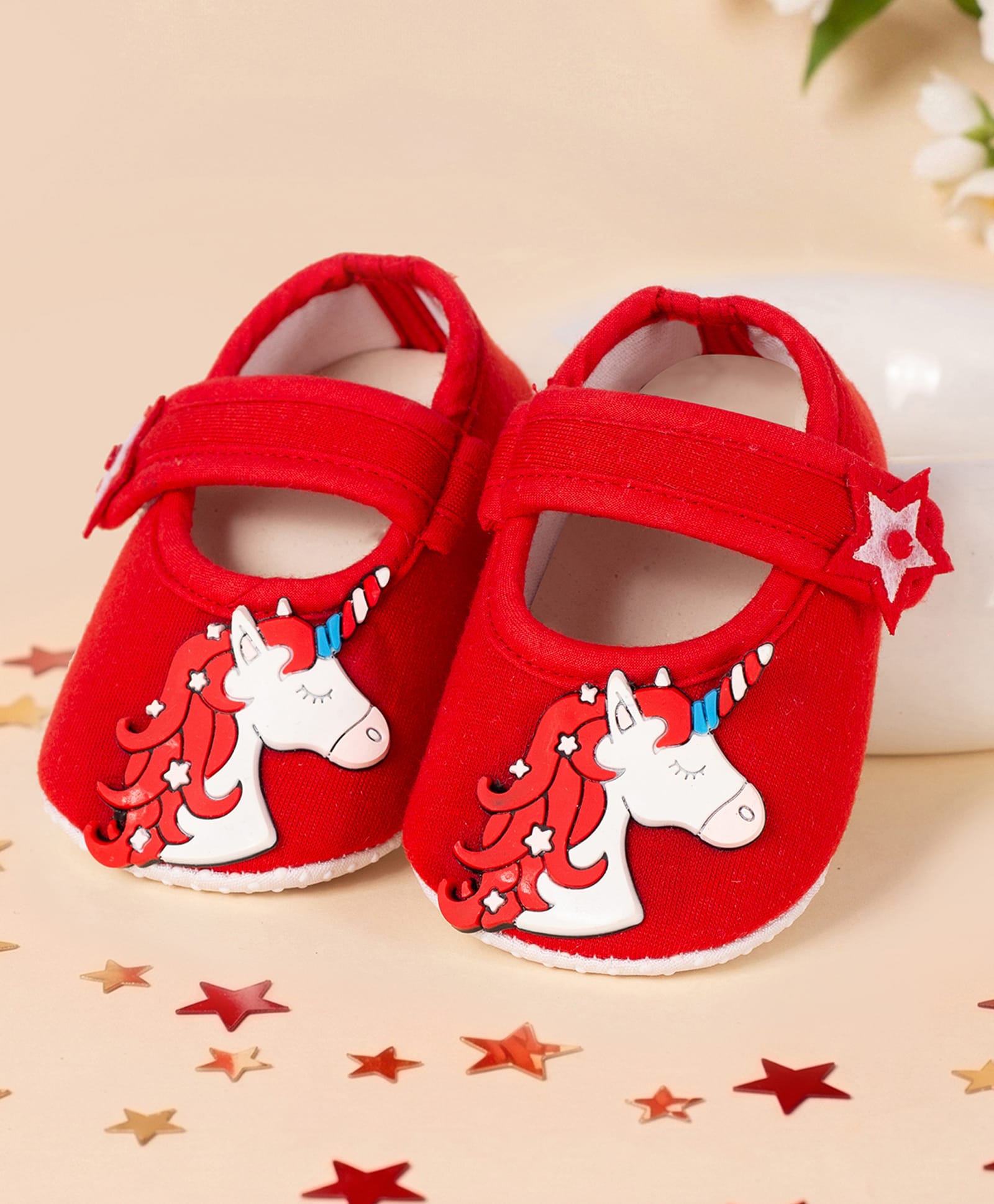 Coco Candy Unicorn Applique Detailed Velcro Closure Booties - Red-picture-3