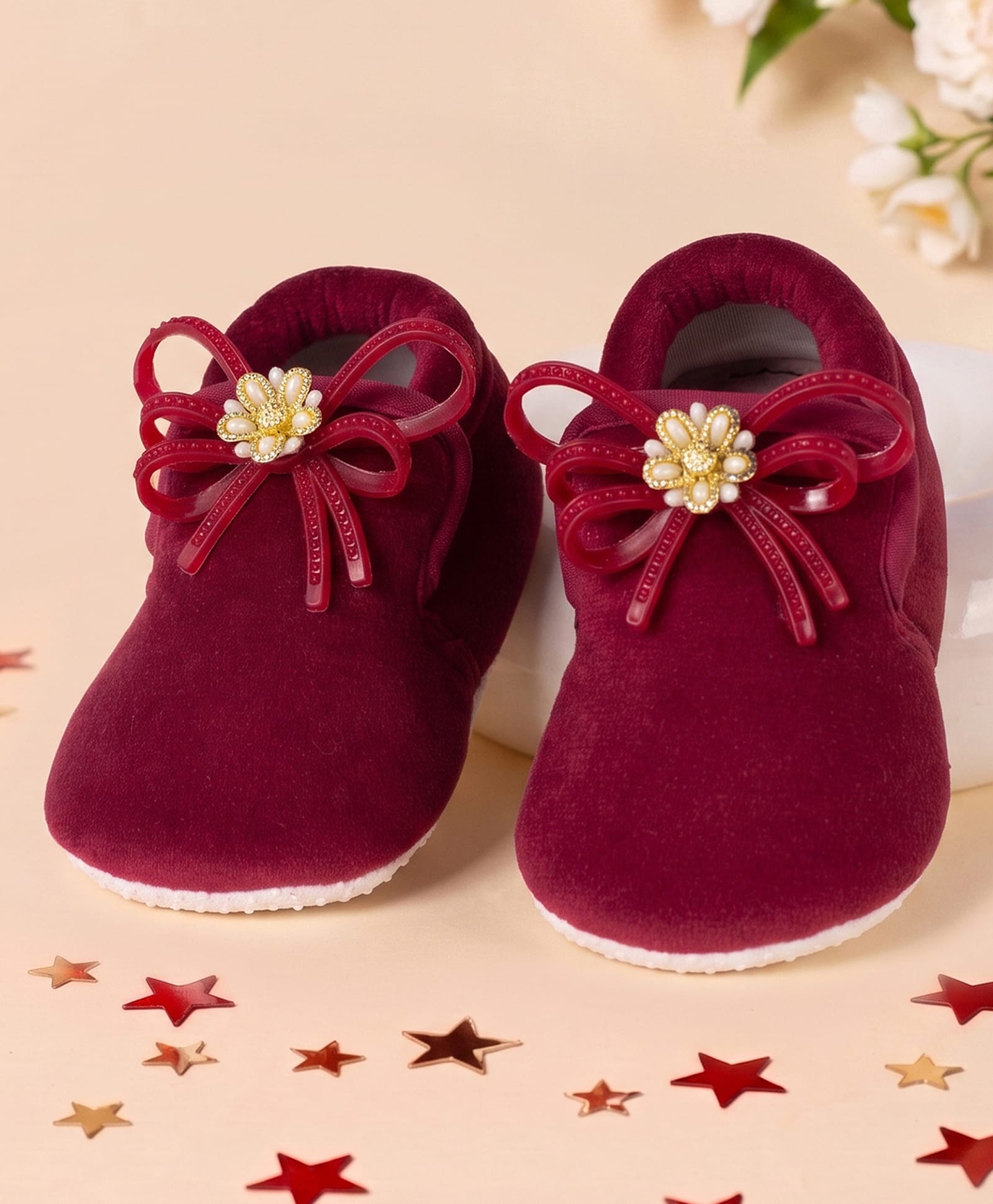 Coco Candy Pearl Embellished Bow Applique Detailed Booties - Cherry-picture-17