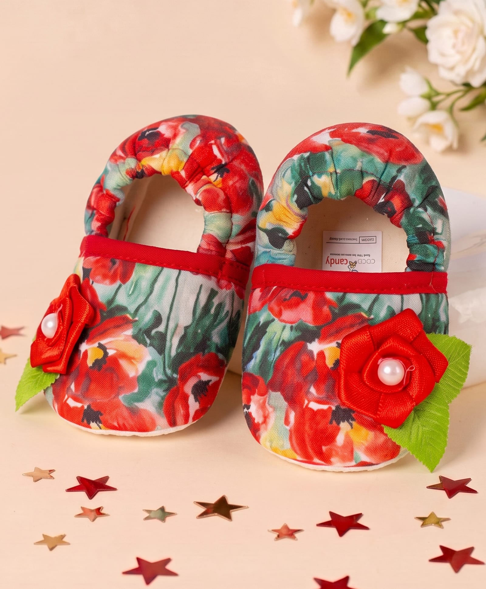 Coco Candy Floral Designed & Applique Detailed Booties - Red-picture-33