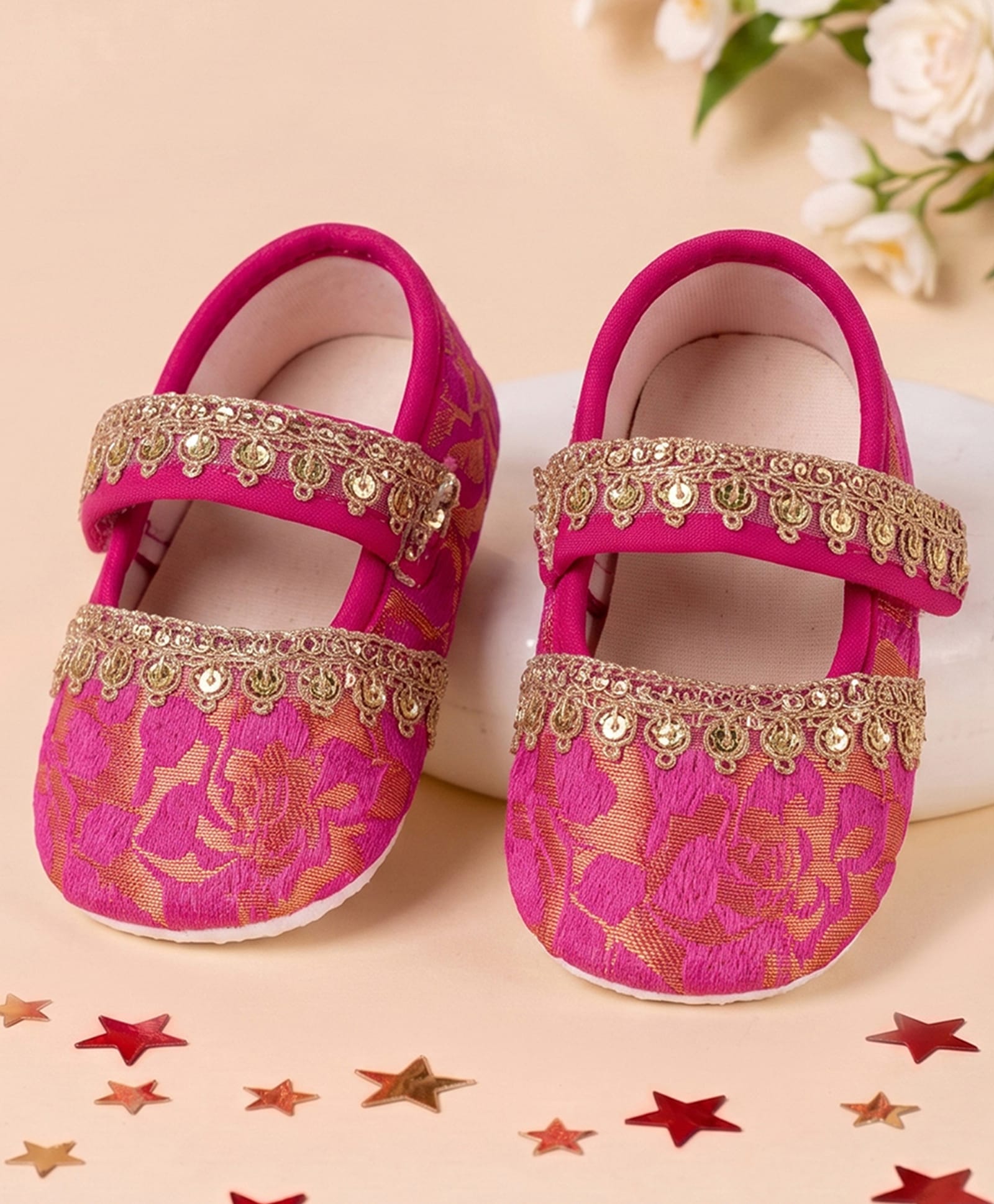 Coco Candy Lace Embellished Velcro Closure Booties - Dark Pink-picture-19