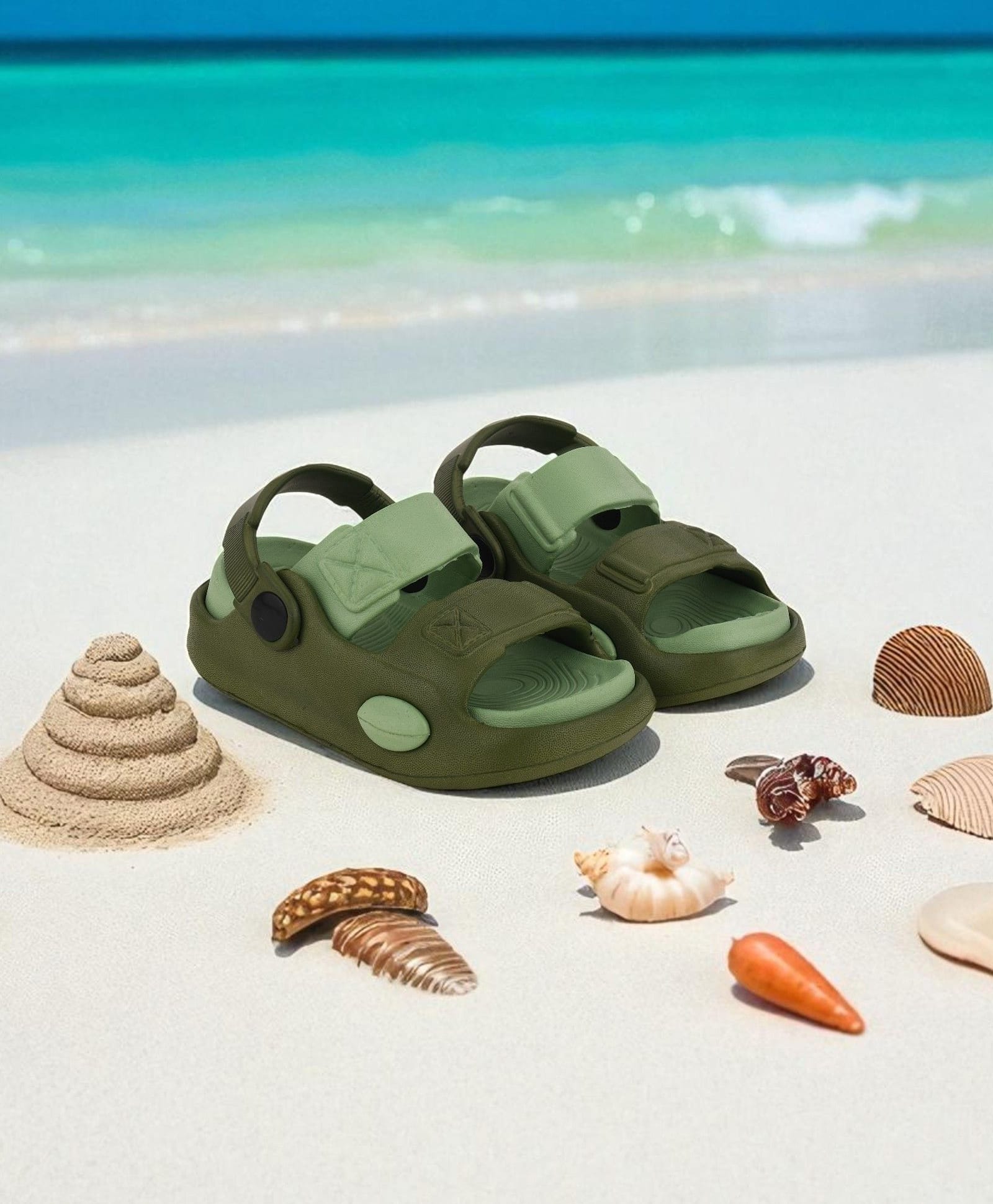 Trump Colour Block Back Strap Sandals- Green-picture-13
