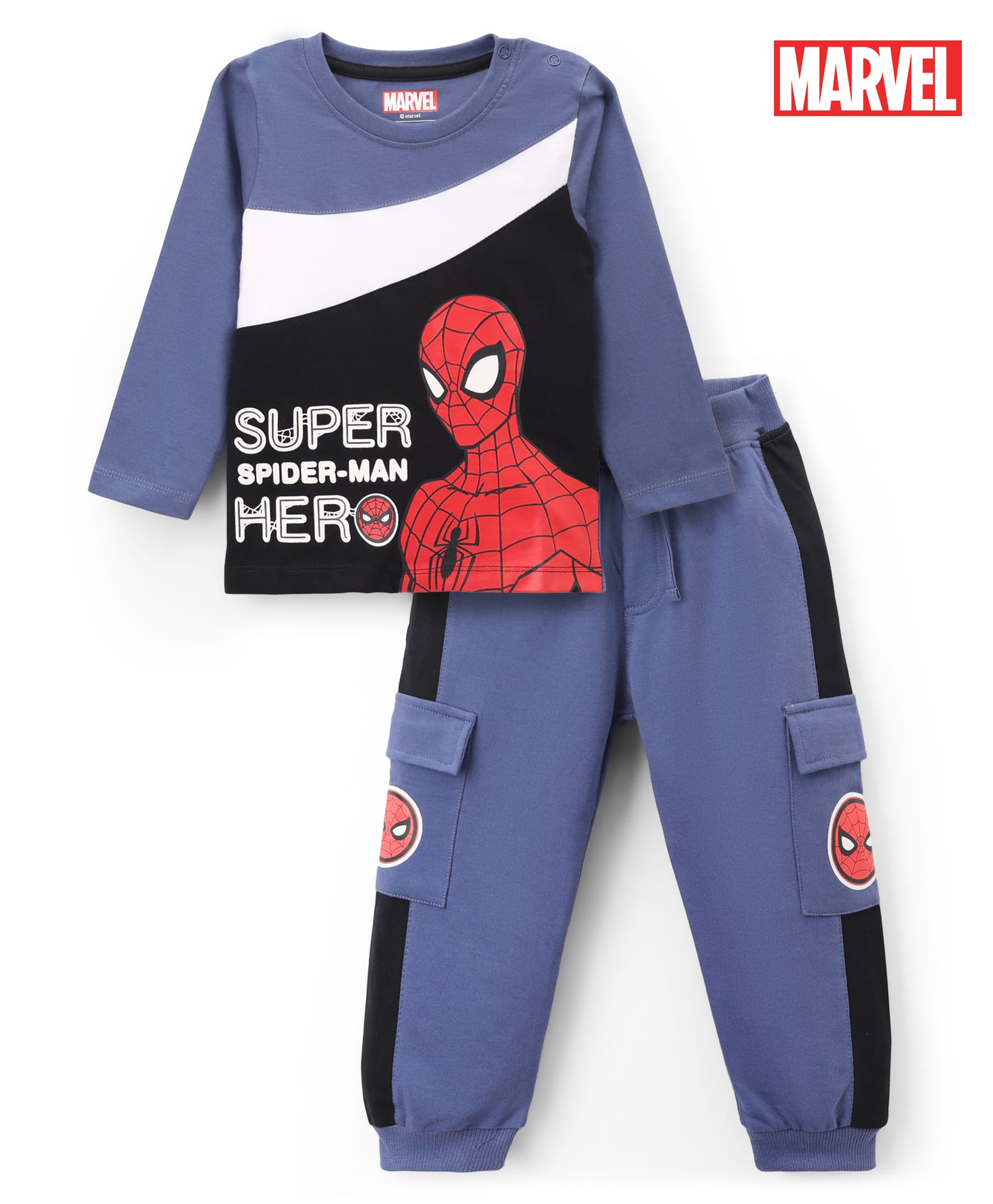 Babyhug Marvel Single Jersey Knit Full Sleeves Cut & Sew T-Shirt & Joggers Set With Spiderman Graphic - Purple-picture-25