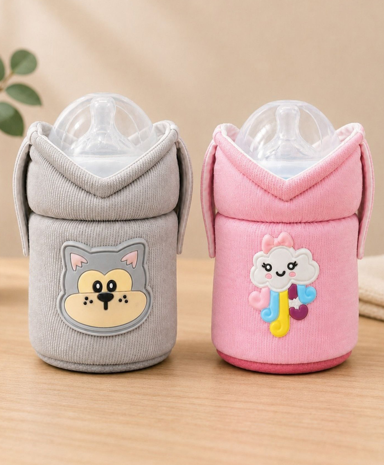 THE LITTLE LOOKERS Baby Bottle Cover Sleeve Water Resistant with Handles Fits Philips Avent Wide Neck 125ml/4oz||Pink & Grey-image-23