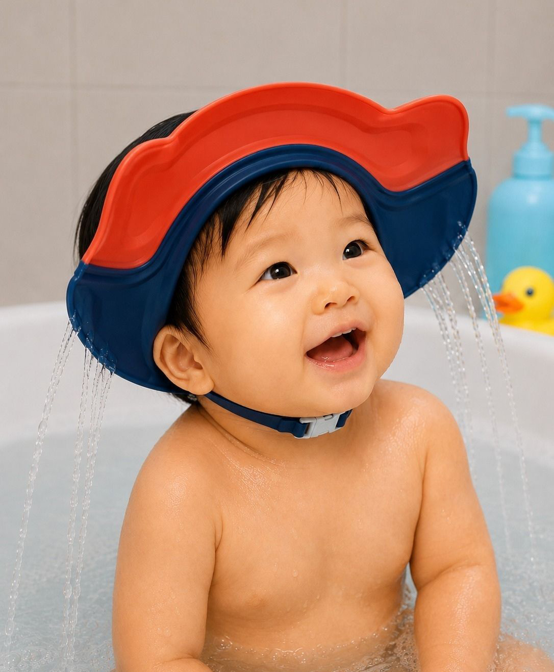 THE LITTLE LOOKERS Baby Shower Cap Soft Silicone and PP Adjustable Waterproof Bathing Cap - Standard Size|Orange (Pack of 1)-image-15