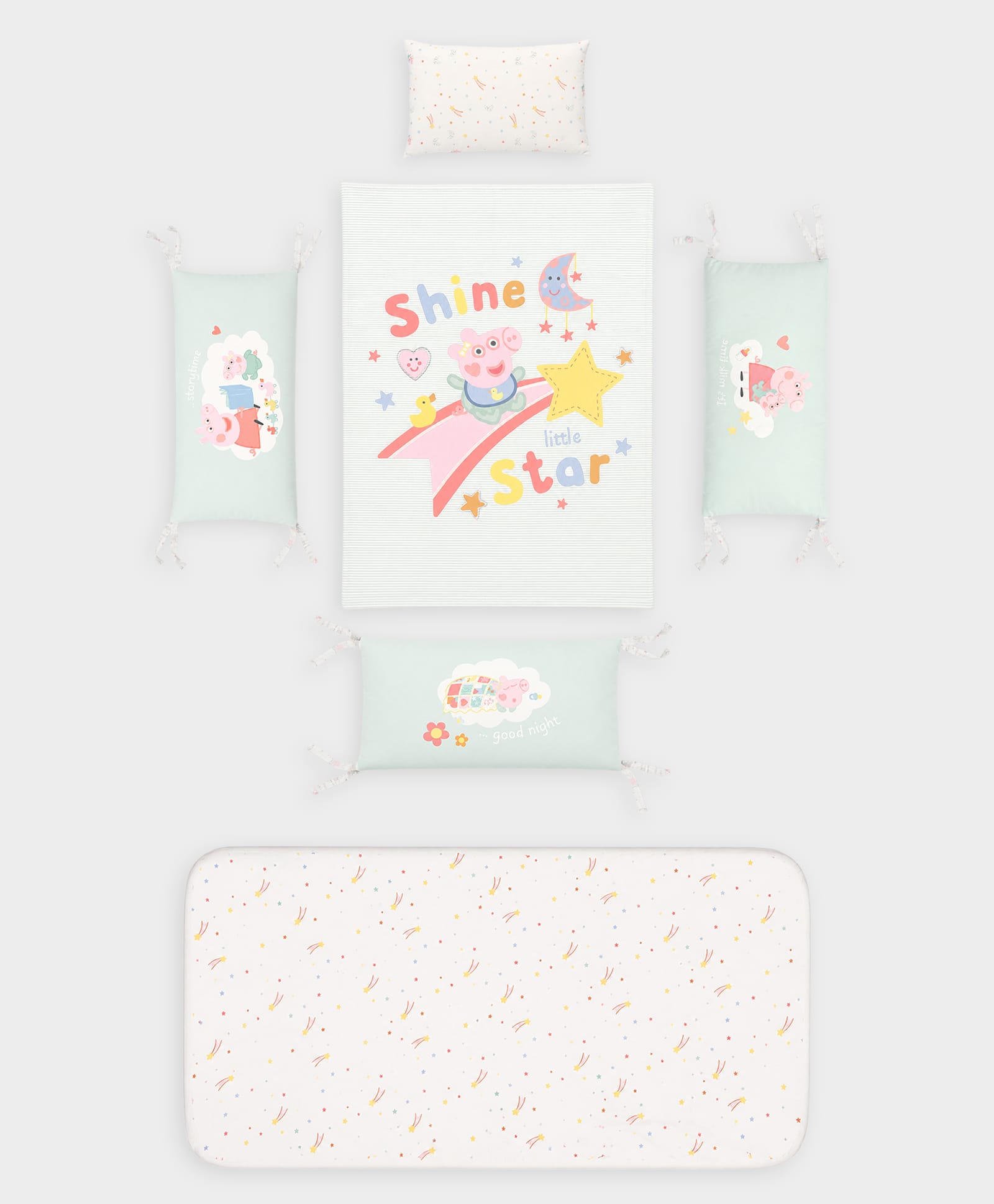 Mi Arcus Peppa Pig Printed 1 Cot Sheet, 1 Pillow, 1 Comforter, 3 Cot Bumper Set- Multicolor-image-11