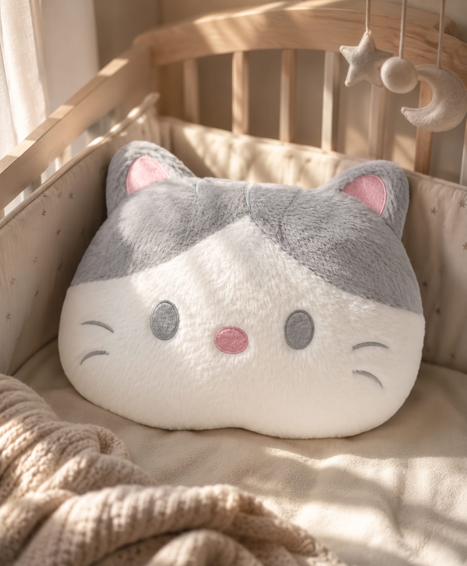 Mi Arcus Cute Cat Face Ultra Soft & Plush Cushion Pillow Grey & White-image-9