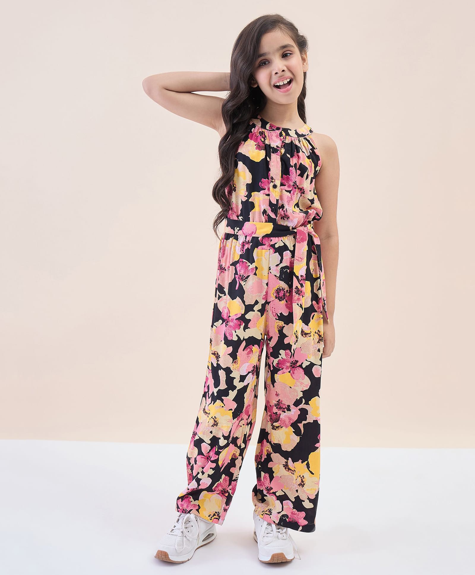 StyloBug Viscose Rayon Woven Sleeveless Abstract Printed Jumpsuit - Multi Colour-image-49