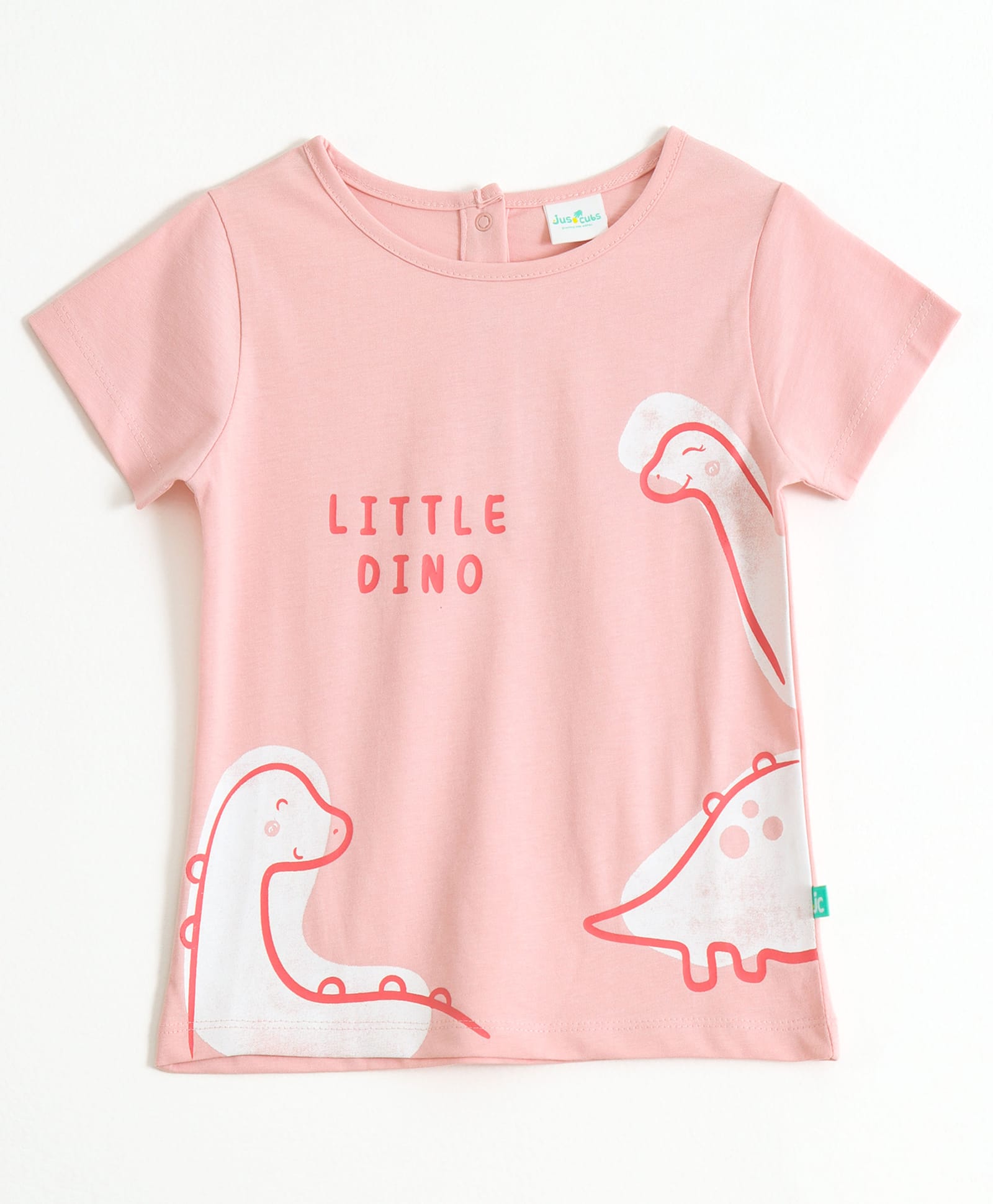 JusCubs Cotton Knit Half Sleeves Little Dino Text Printed Tee - Pink-picture-19