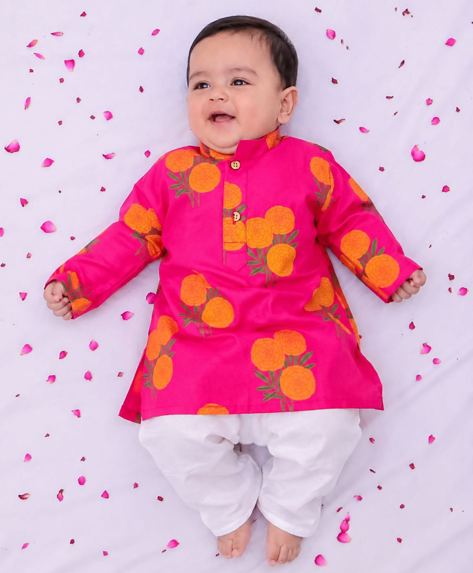 BownBee Pure Cotton Woven Full Sleeves Floral Printed Kurta & Pyjama Set - Pink-picture-15