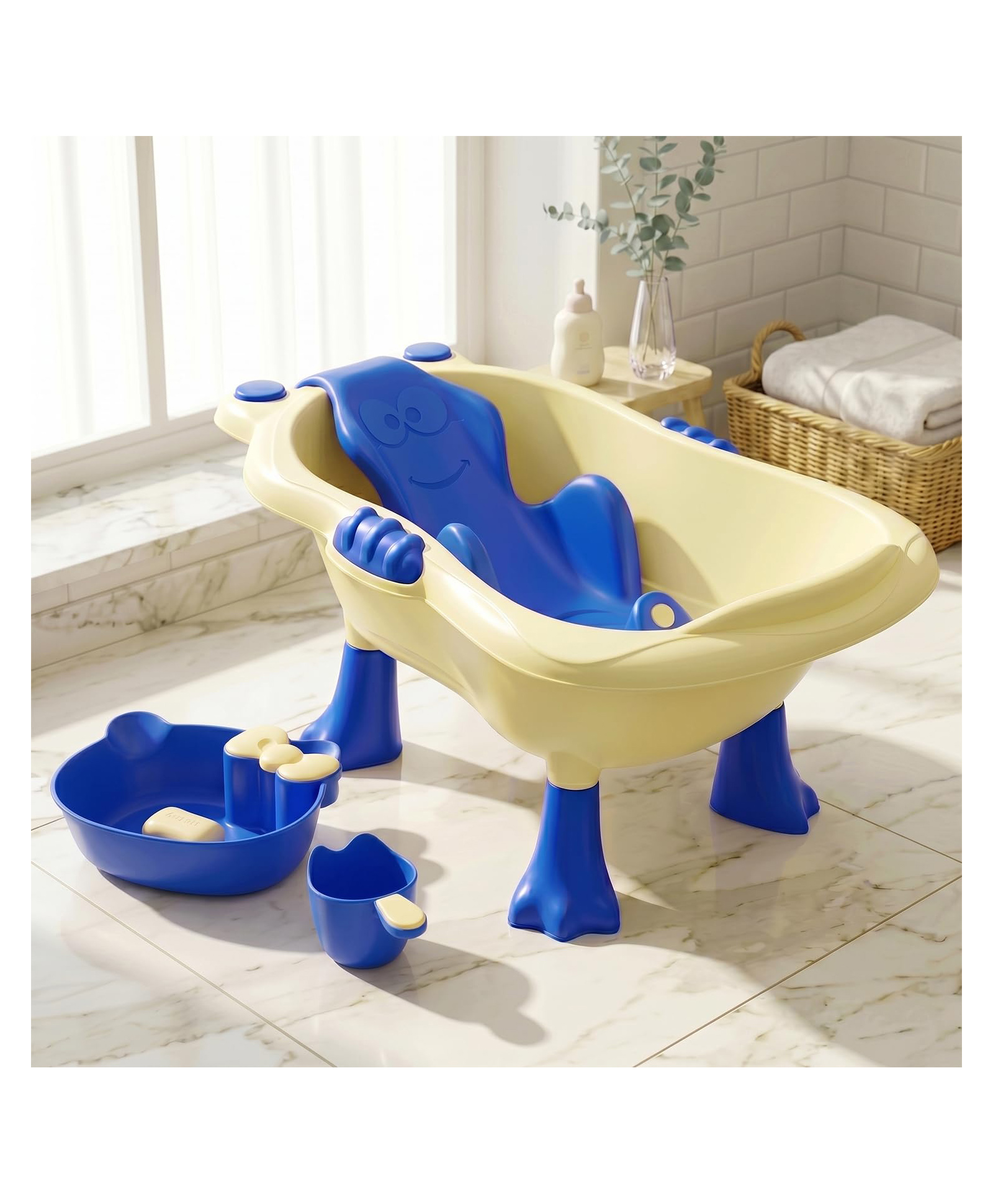 StarAndDaisy Baby Bath Tub for 0 to 5 Years with Bathing Accessories Tray and Mug Baby Bather for 0 to 2 Years BPA Free Baby Bath Tub for Kids 0 to 3 Years 4 Leg Support Cream Blue Legs-image-29