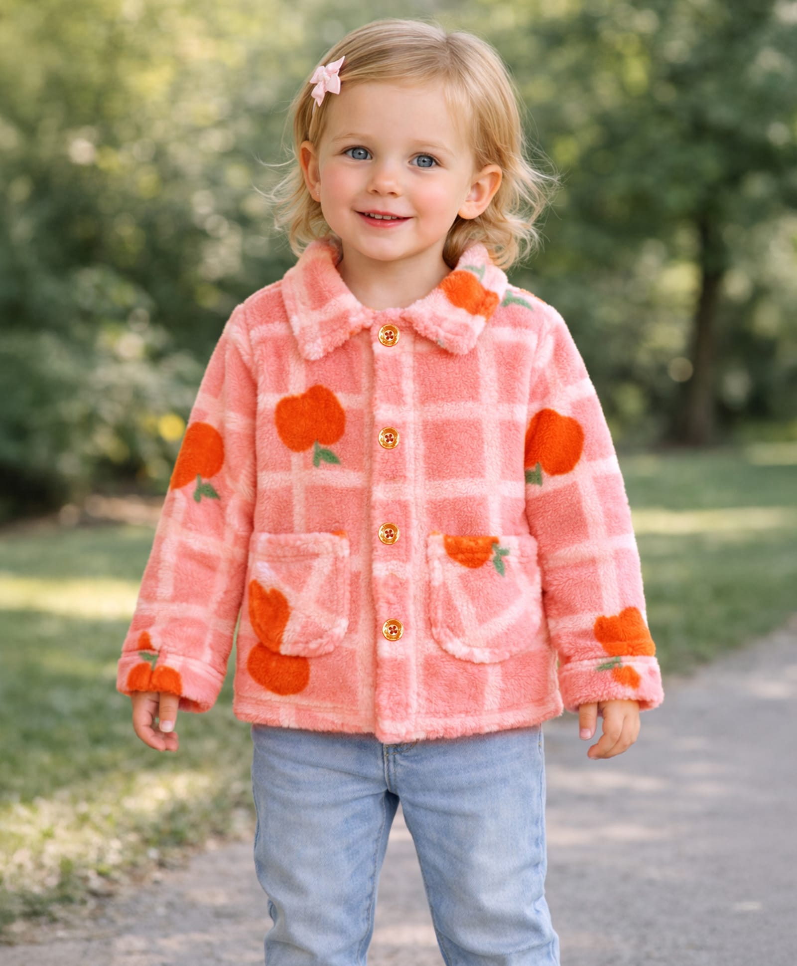 Mi Arcus Knit Full Sleeves Orange Printed Jacket - Peach-image-37