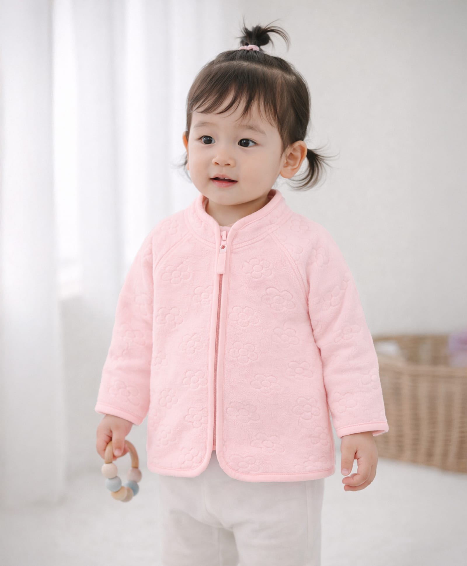 Mi Arcus Knit Full Sleeves Floral Designed Jacket - Pink-image-26