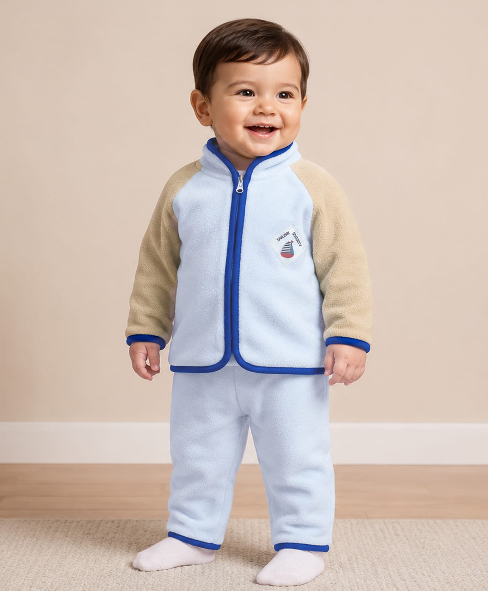 Mi Arcus Knit Solid Full Sleeves Sweatshirt & Jogger Set - Light Blue-picture-23