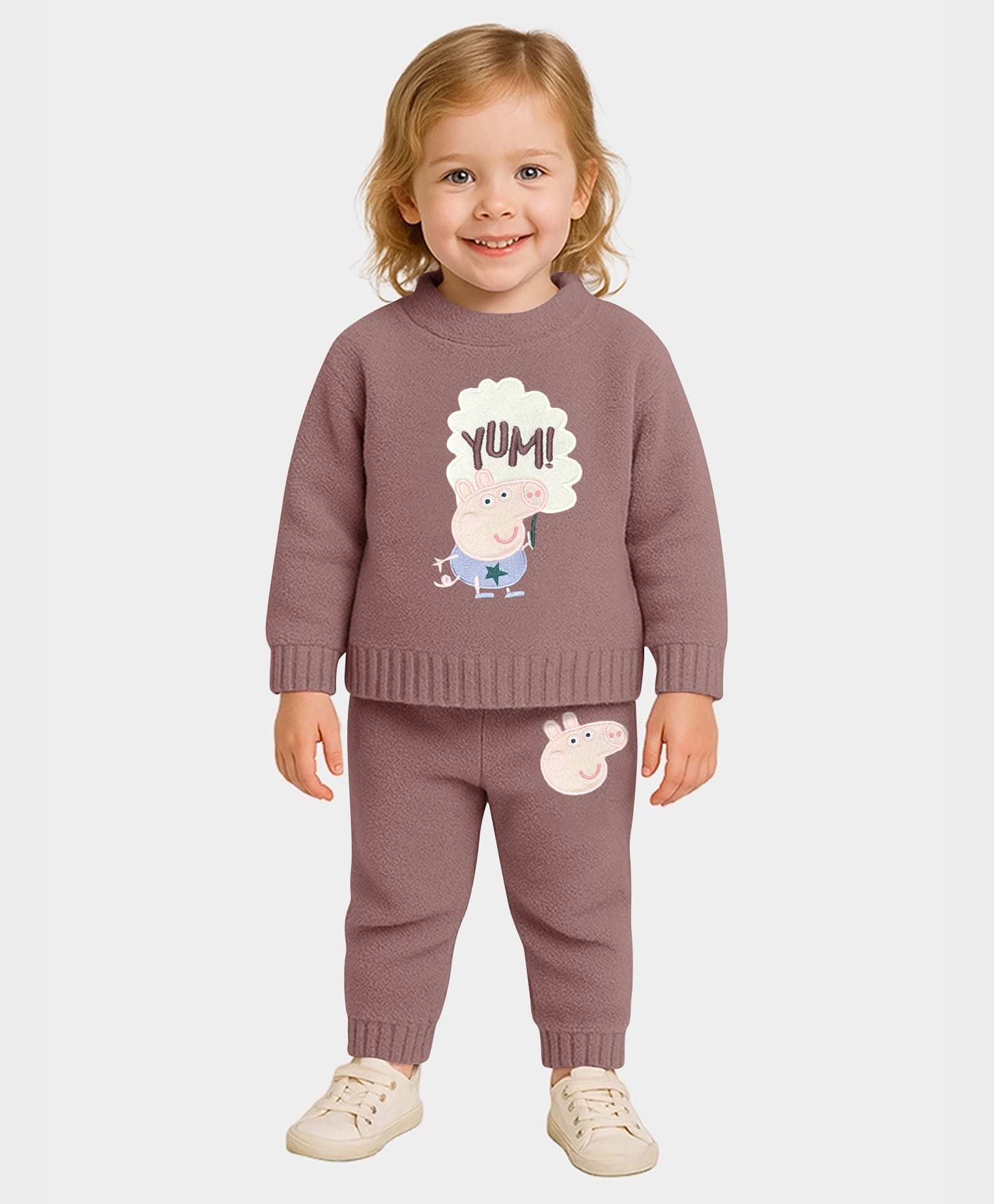 Mi Arcus Knit Peppa Pig Featuring Full Sleeves Peppa Pig Patch Detailed Sweater & Pajama Set - Brown-picture-20