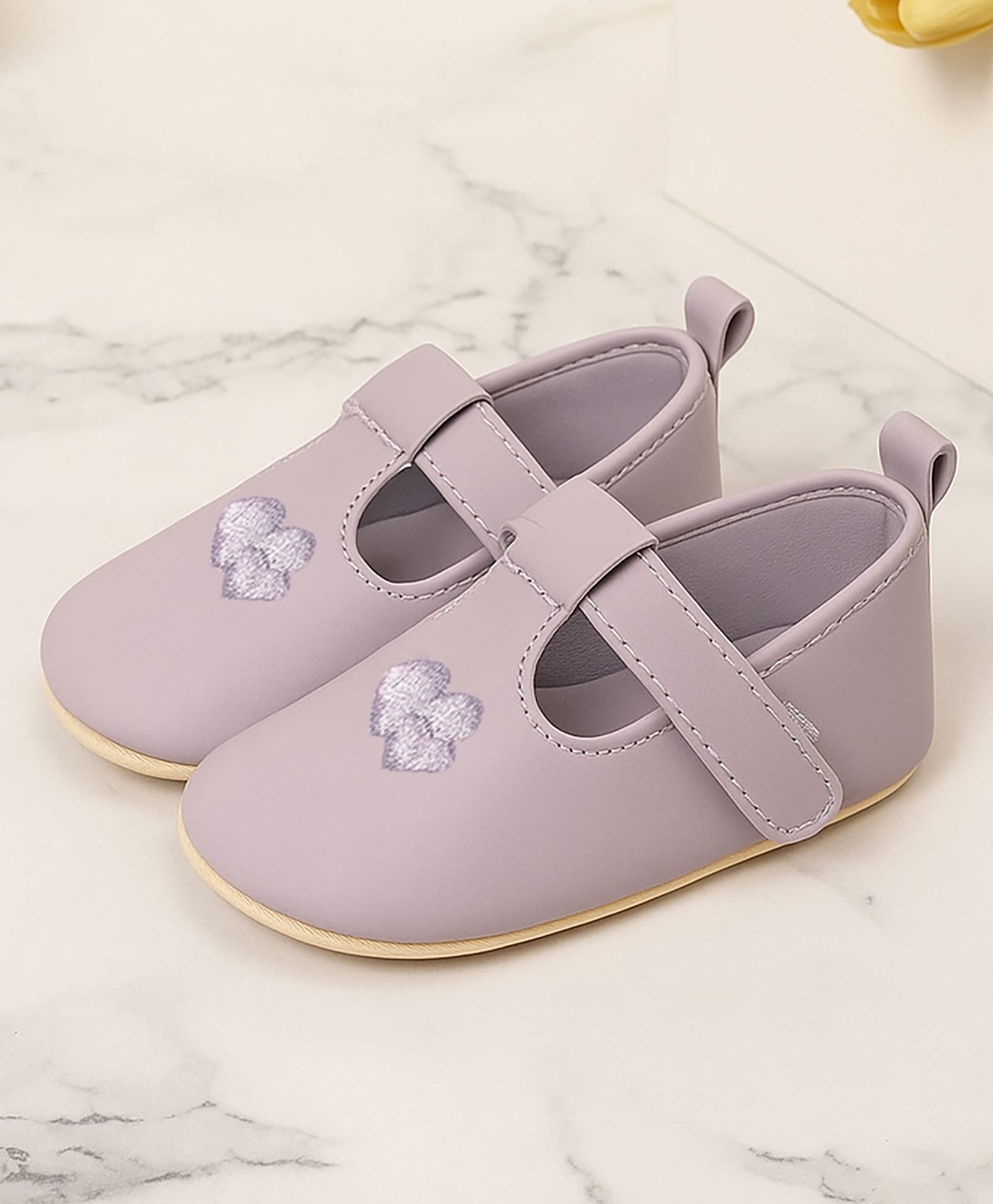 Mi Arcus Heart Embroidered Velcro Closure Ballerina - Mauve-image-45