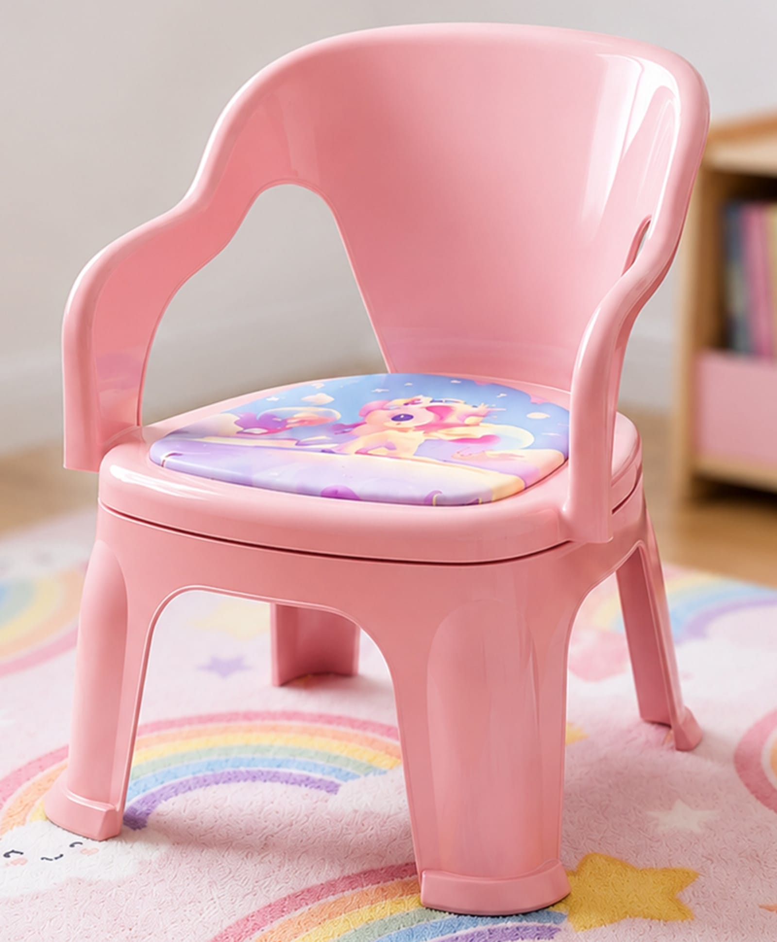 HAPPY BEAR Kids Study Chair with Backrest & Soft Printed Cushion Comfortable Lightweight & Durable Plastic Chair for Children Ideal for Study, Dining Play & Fun Ages 2 6 Years Pink-image-23