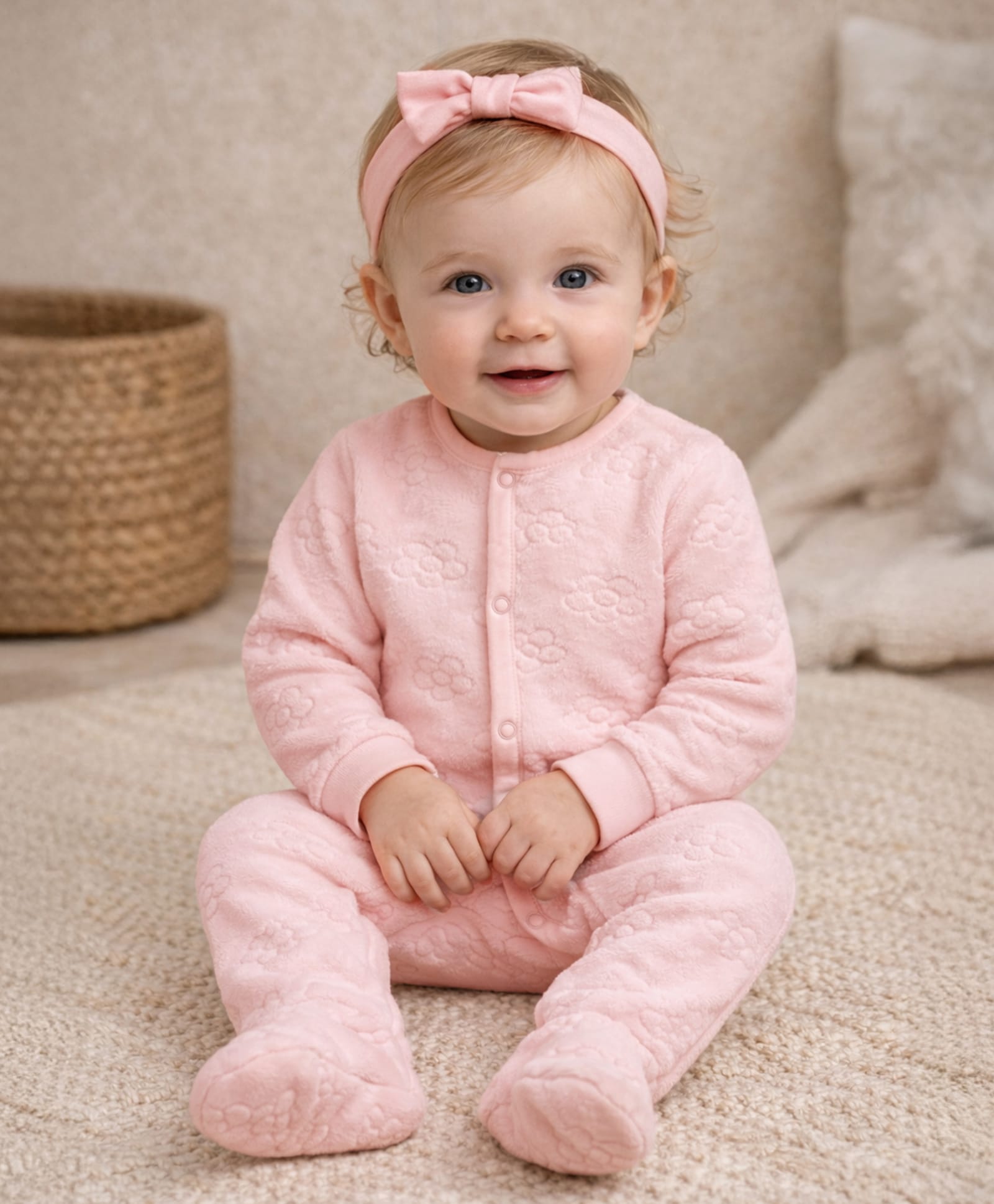 Mi Arcus Knit Full Sleeves Floral Designed Sleep Suit - Pink-image-49