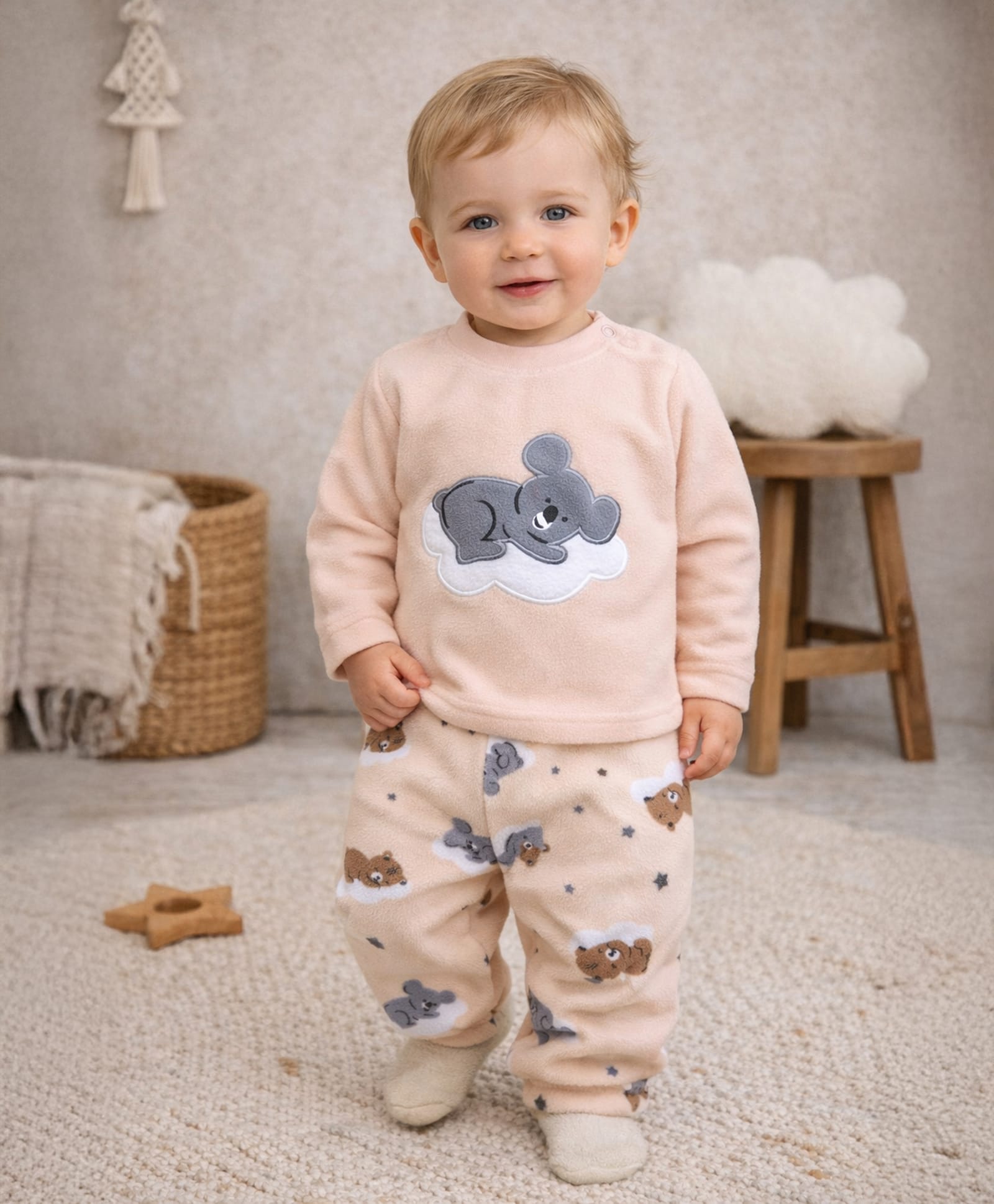 Mi Arcus Knit Full Sleeves Koala Patch Detailed Sweatshirt & Pajama Set - Peach-picture-40