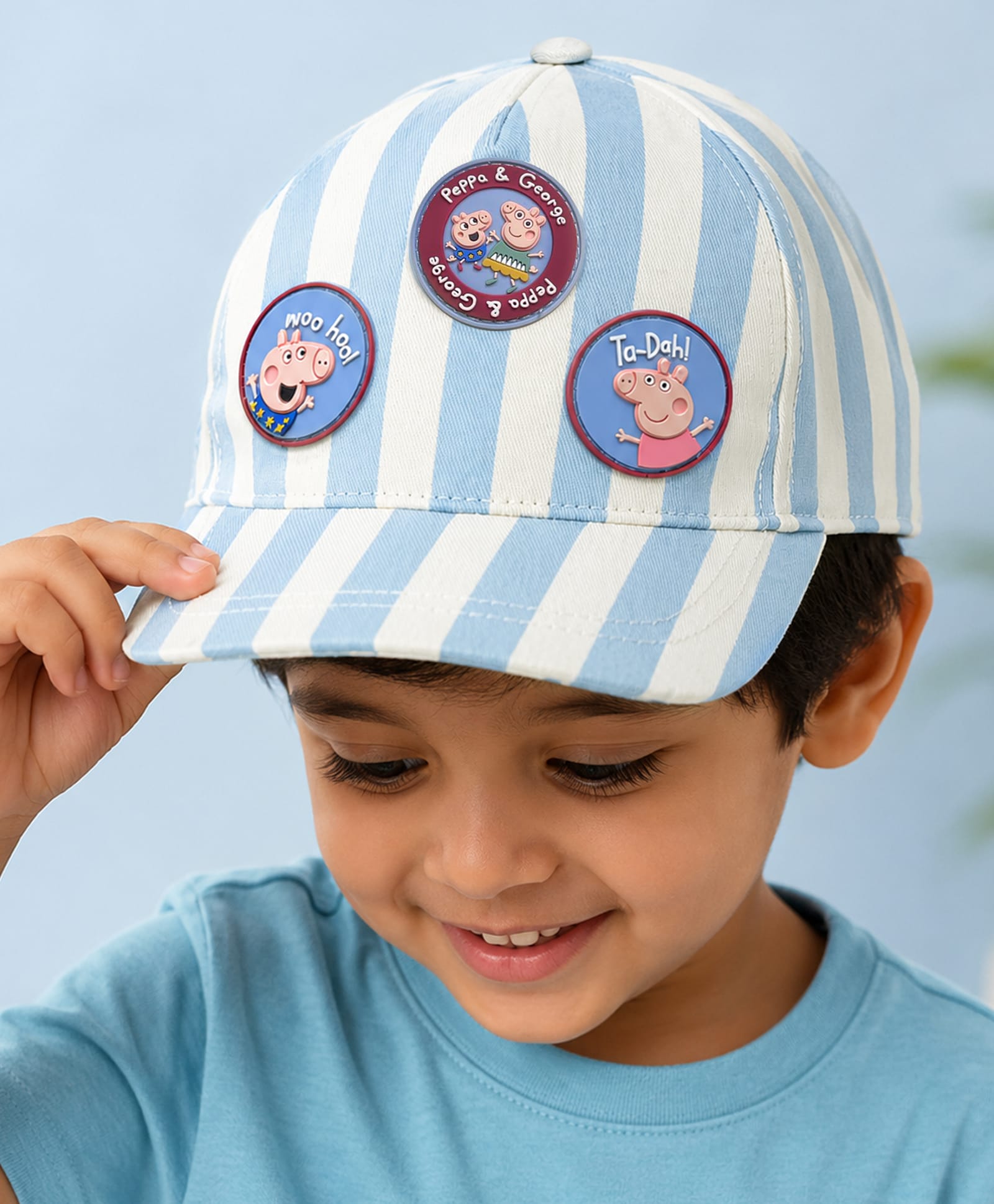 Mi Arcus 100% Cotton Woven Peppa Pig Patch Detailed Cap - Blue & Cream - Circumference - 48 Cms-picture-15