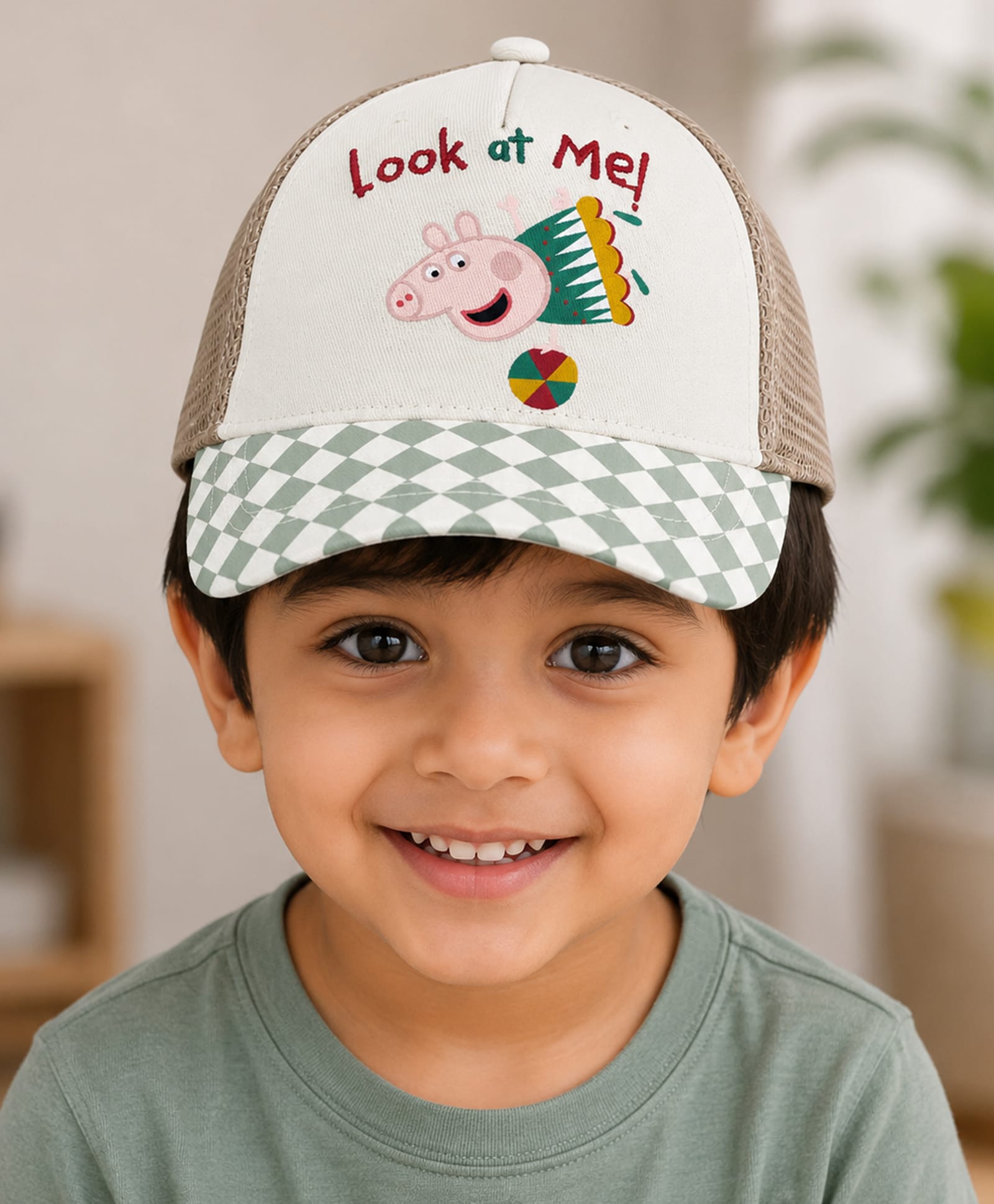Mi Arcus 100% Cotton Woven Peppa Pig Printed Cap - Beige & White - Circumference - 48 Cms-image-3
