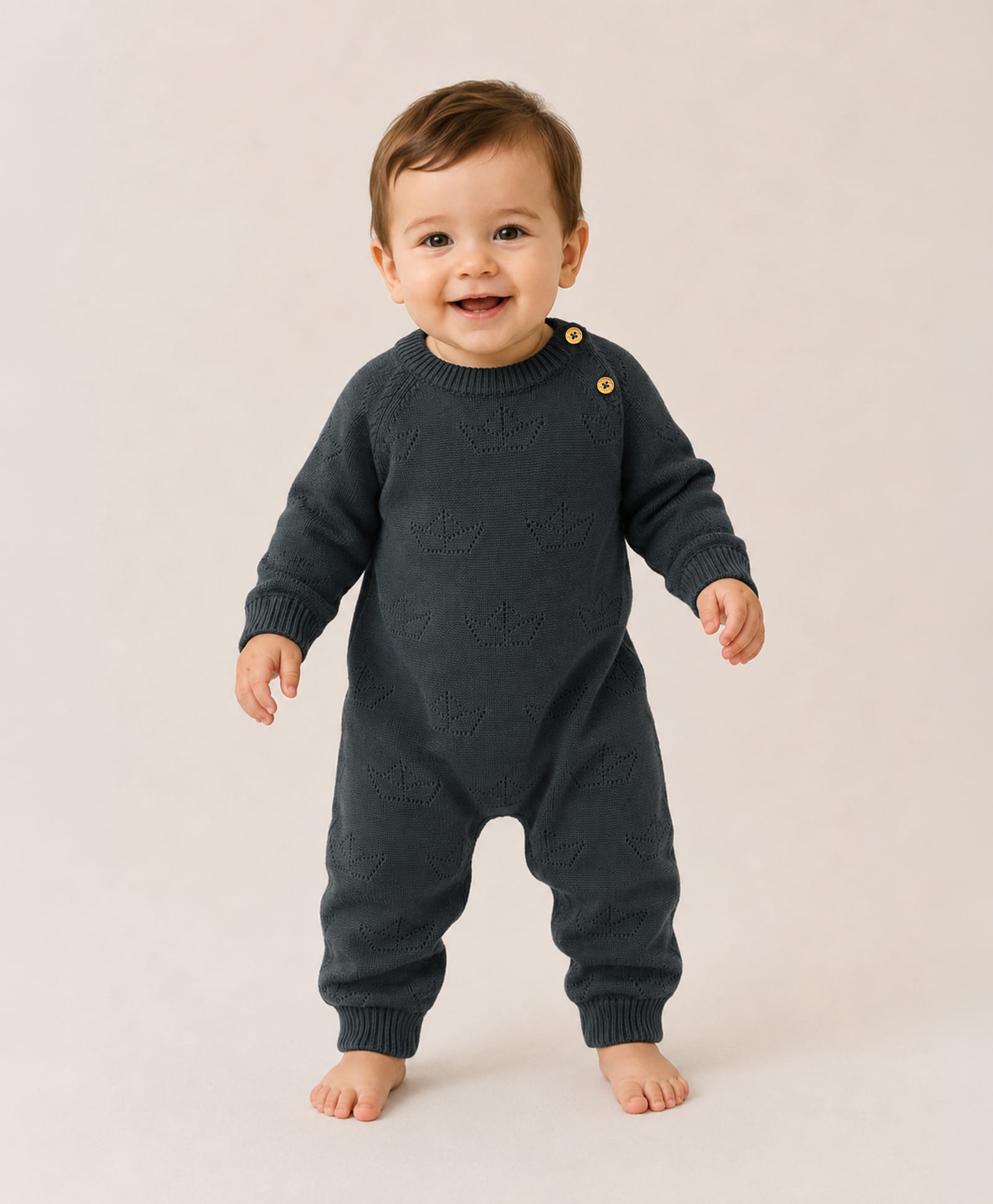 Mi Arcus 100% Cotton Knit Full Sleeves Solid Jumpsuit - Dark Grey-picture-36