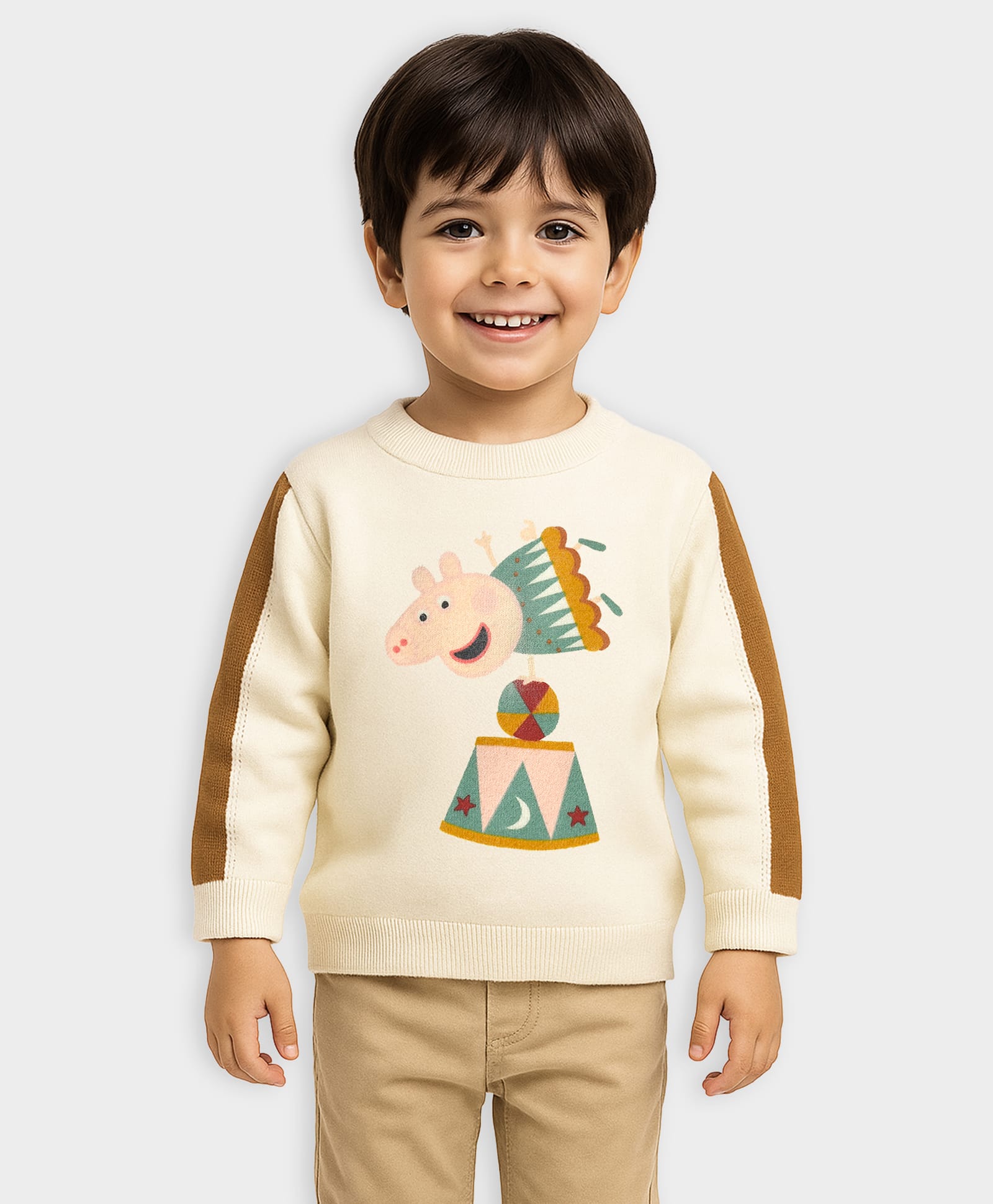 Mi Arcus Knit Peppa Pig Featuring Full Sleeves Peppa Pig Designed Sweater - Cream-picture-39