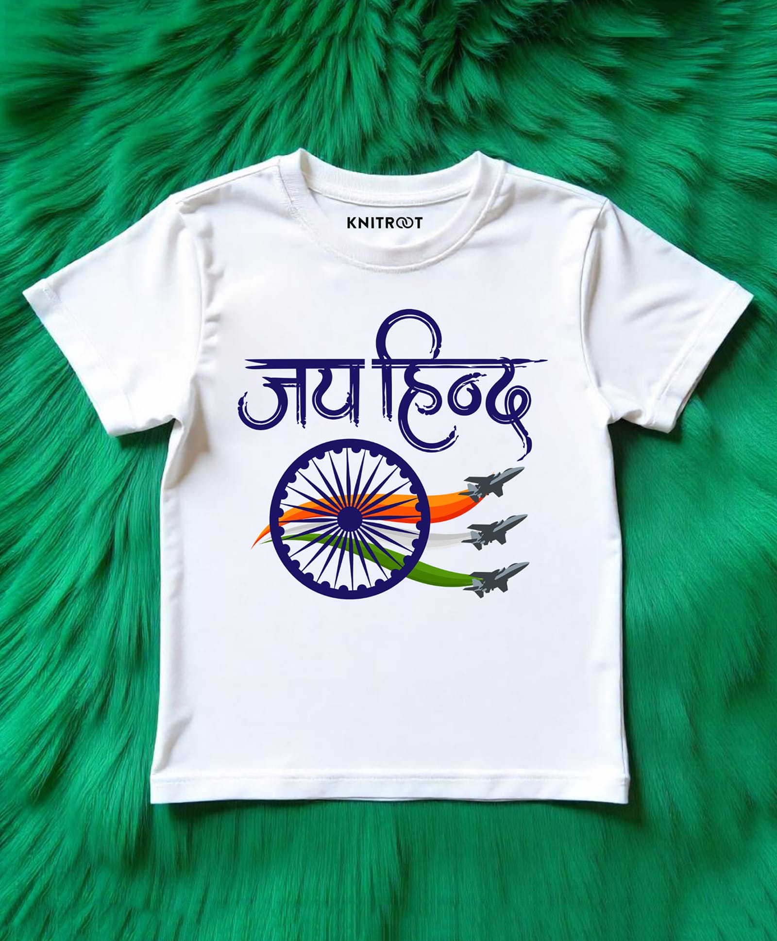 KNITROOT Cotton Knit Independence Day Theme Half Sleeves Jai Hind Text Printed Tee - White-picture-21