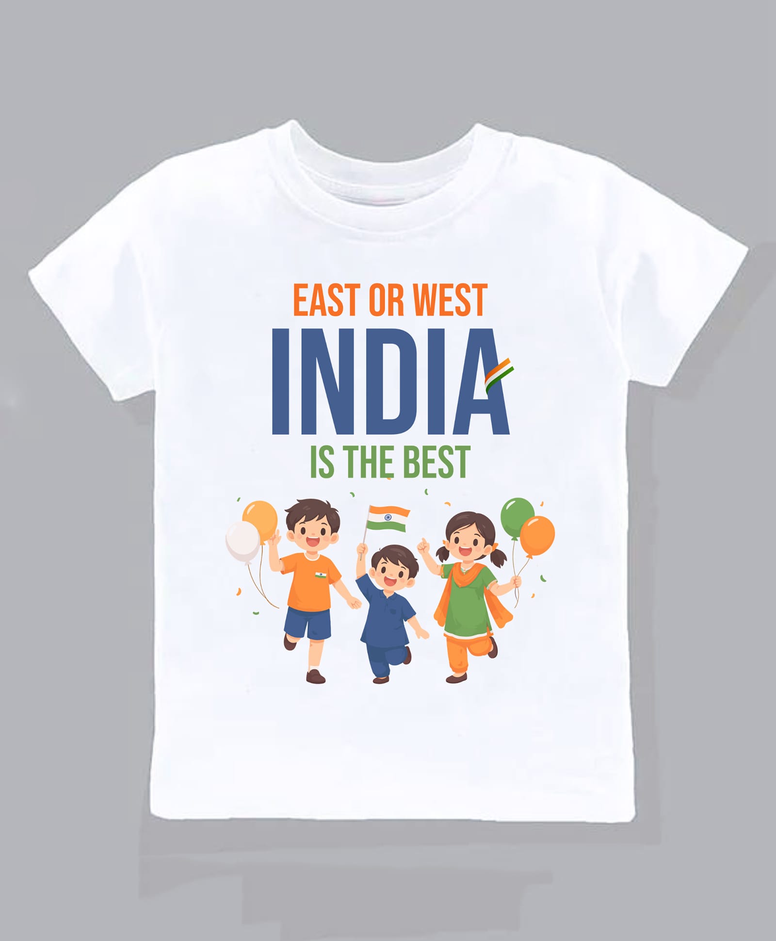 KNITROOT Cotton Knit Independence Day Theme Half Sleeves East Or West India Is The Best Text Printed Tee - White-picture-10