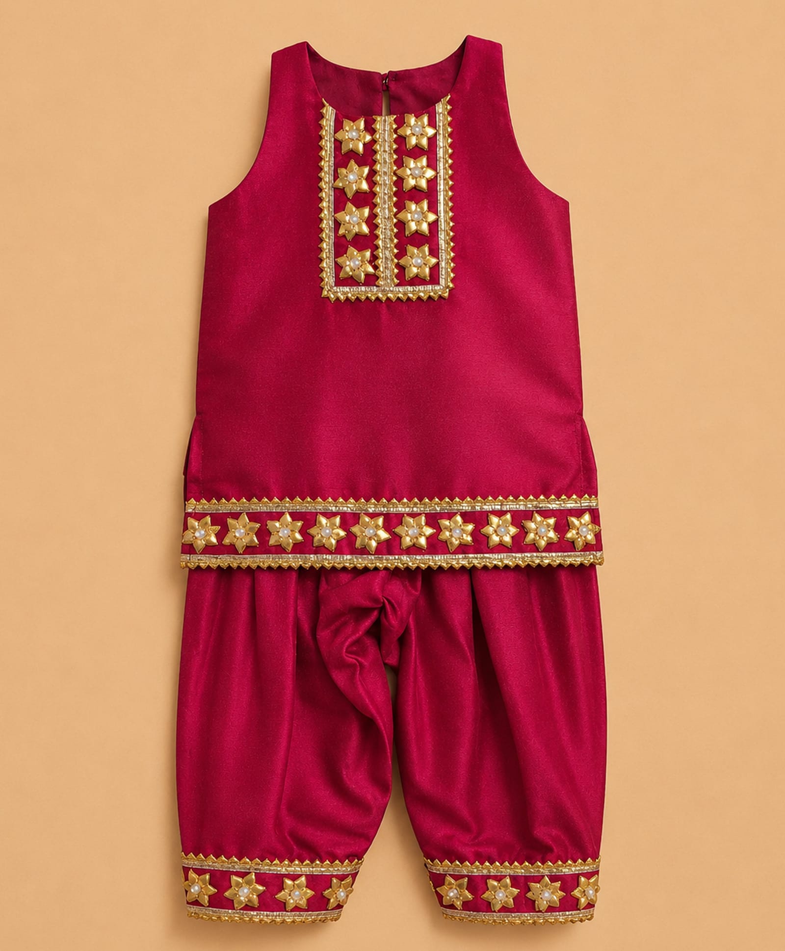 BYB Premium Chanderi Woven Sleeveless Flora & Lace Embellished Kurti & Salwar Set - Red-image-43