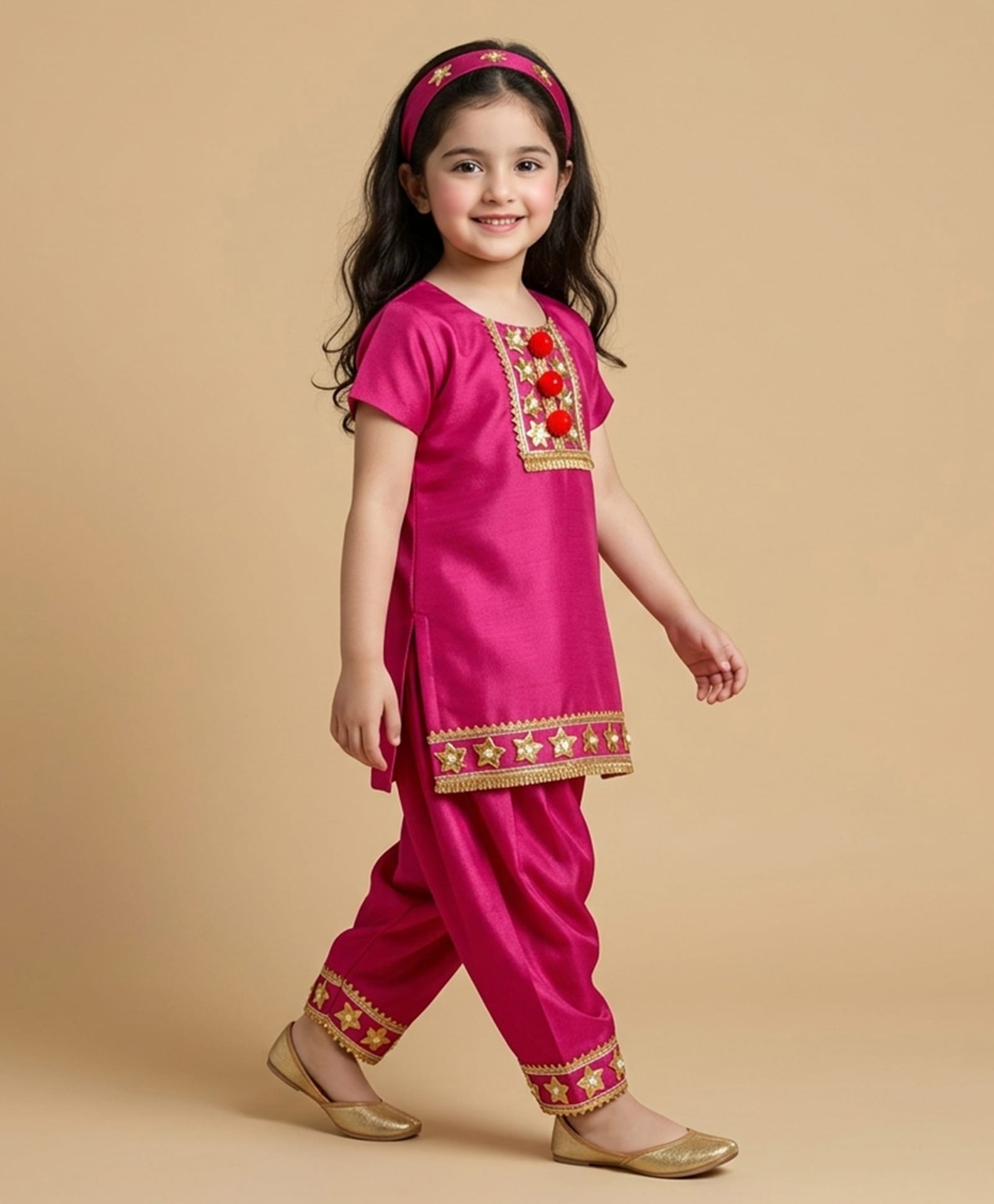 BYB Premium Dupian Sik Woven Fabric Sleeveless Lace Embellished Kurti & Salwar Set - Fuschia-picture-26