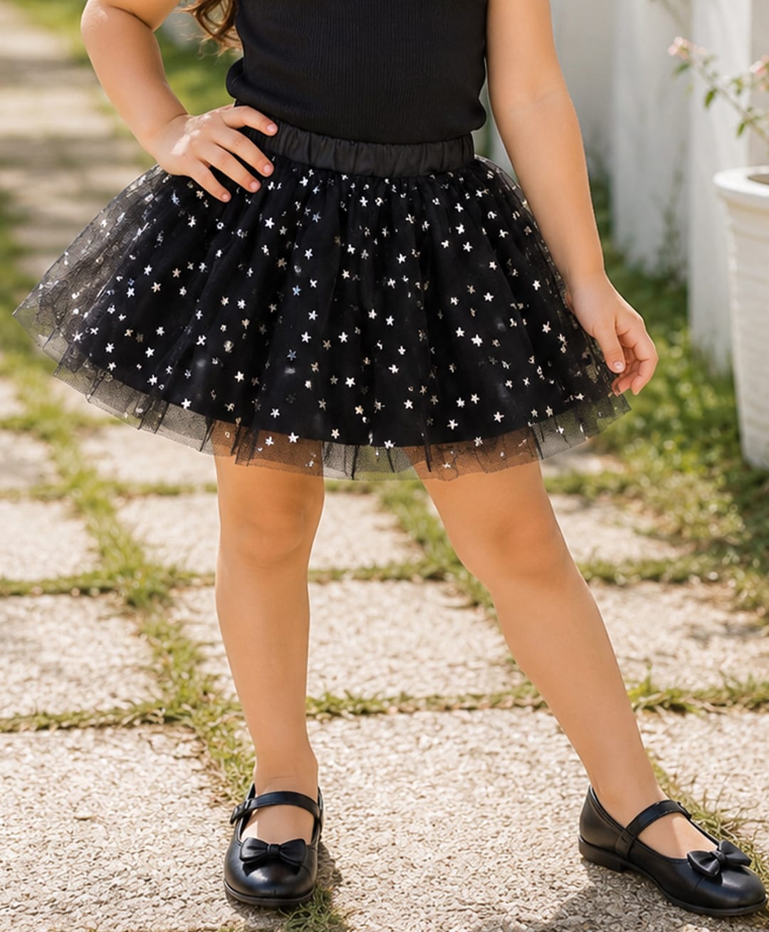Qvink Net Woven Frills & Stars Printed Skirt - Black-picture-15
