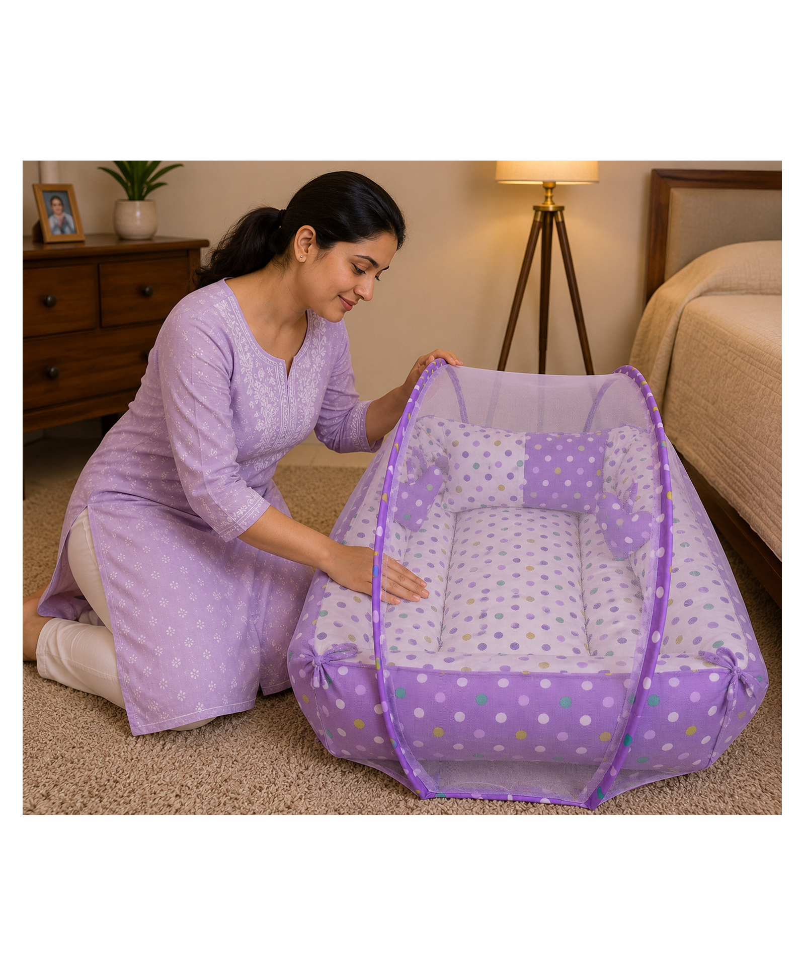 Babytoons Baby Mosquito Net Bed for Sleeping Newborn Soft and Comfortable Bed 0-12 Months - Purple-picture-3
