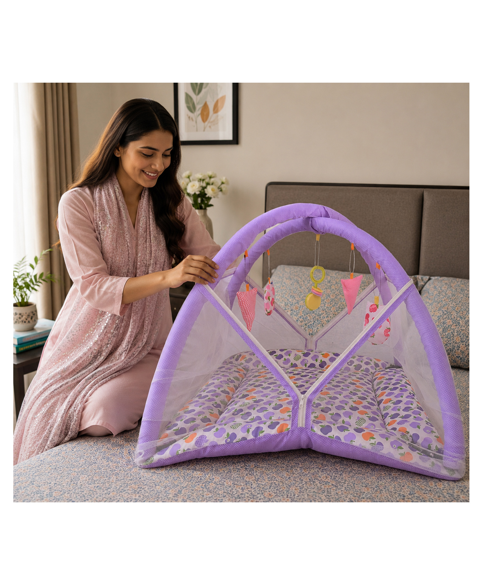 Babytoons Baby Play Gym with Mosquito Net and Hanging Toys 0-6 Months - Purple-picture-32