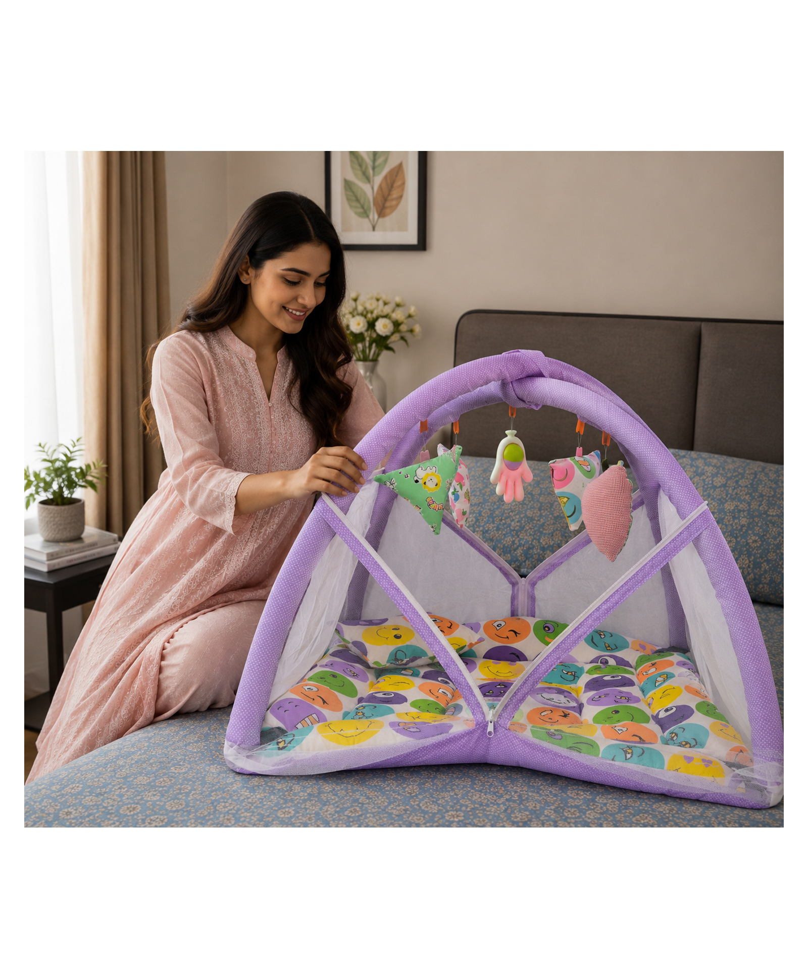 Babytoons New Born Baby Mattress With Net Play Gym Bed 0-6 Months - Purple-picture-47