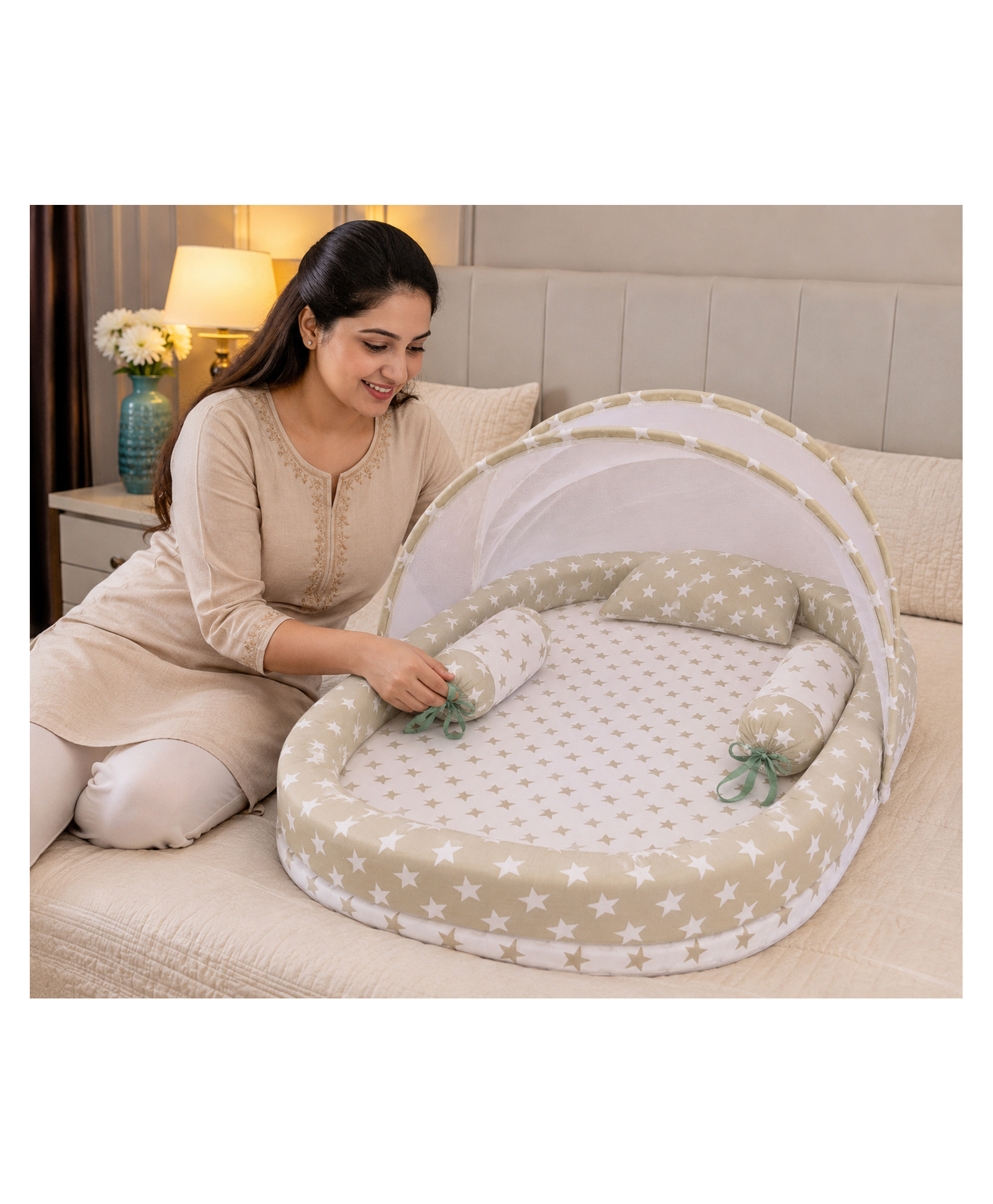 Babytoons Baby Mosquito Net Bed Set with Mattress Pillow and Bolsters 0-12 Months - Green-picture-20