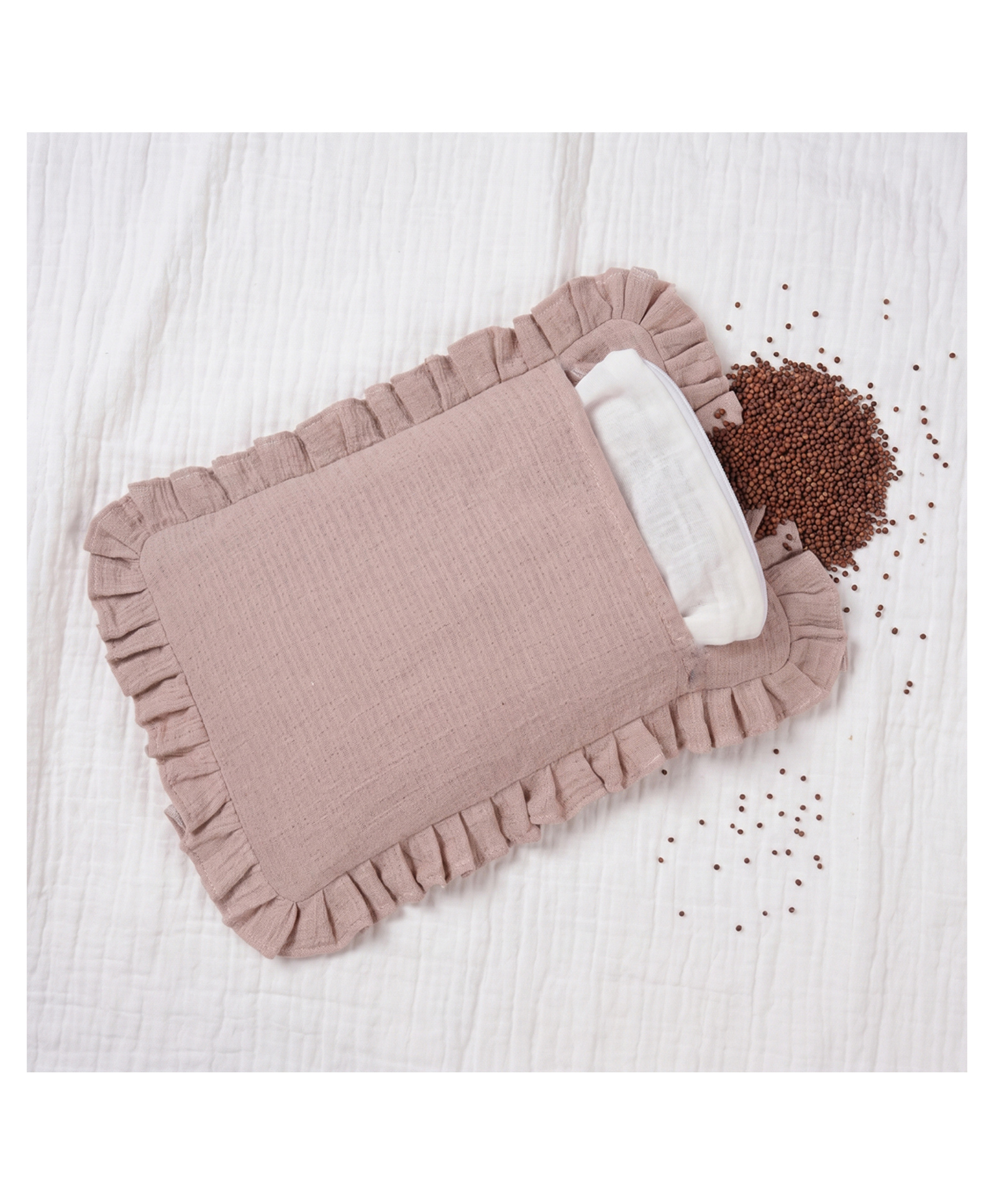 Tidy Sleep Baby Natural Mustard Seed Filling Pillow, 100% Cotton Gauze Muslin, Soft Infant Head Support Pillow, Removable Washable Cover - Rose-picture-8