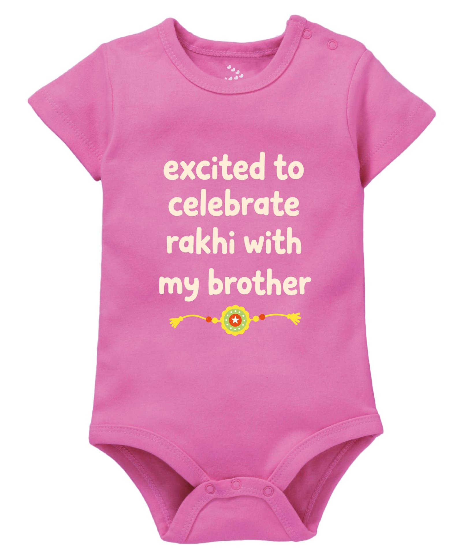 Zeezeezoo 100% Cotton Knit Raksha Bandhan Theme Half Sleeves Excited To Celebrate Rakhi With My Brother Text Printed Onesie - Pink-picture-32
