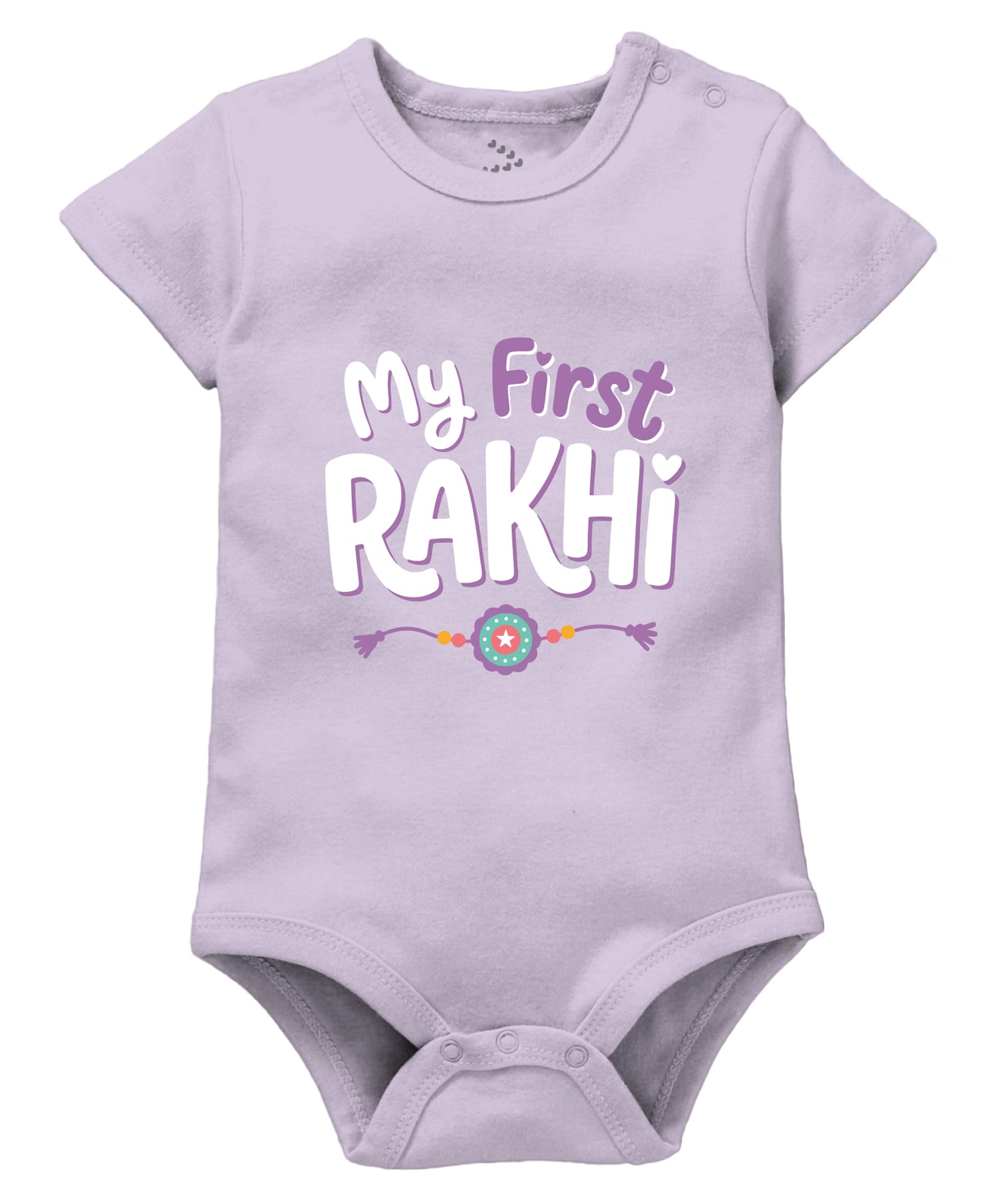 Zeezeezoo 100% Cotton Knit Raksha Bandhan Theme Half Sleeves My First Rakhi Text Printed Onesie - Lavender-picture-18