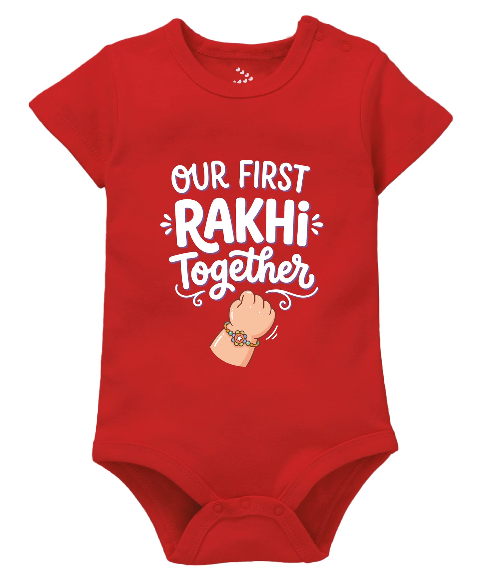 Zeezeezoo 100% Cotton Knit Raksha Bandhan Theme Half Sleeves Our First Rakhi Together Text Printed Onesie - Red-picture-24
