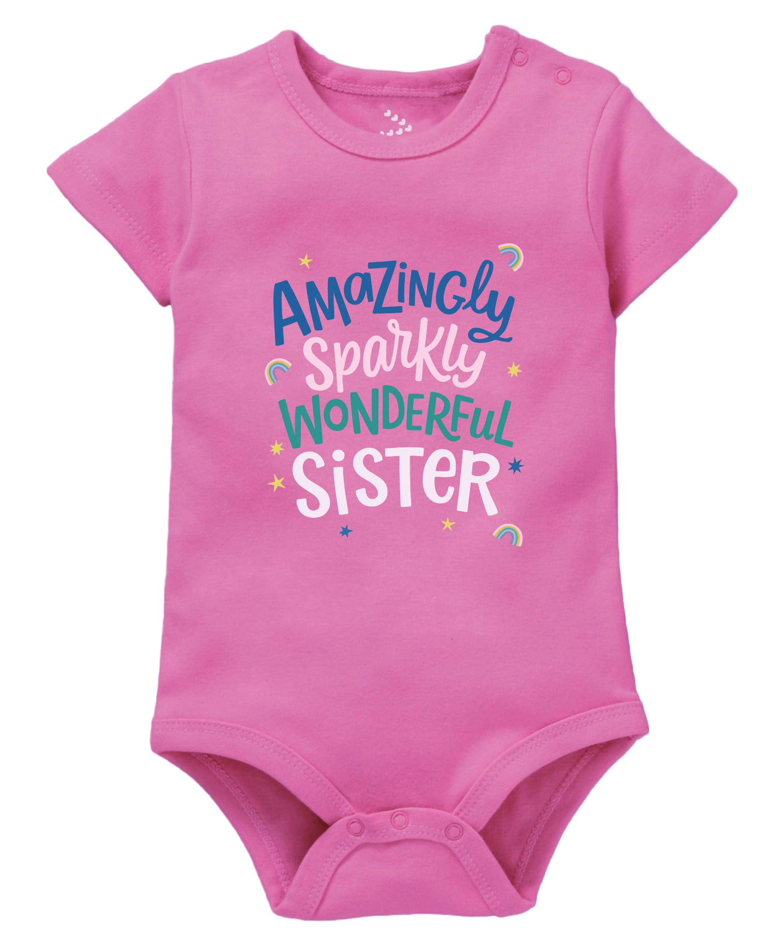 Zeezeezoo 100% Cotton Knit Raksha Bandhan Theme Half Sleeves Amazingly Sparkly Wonderful Sister Text Printed Onesie - Pink-picture-15