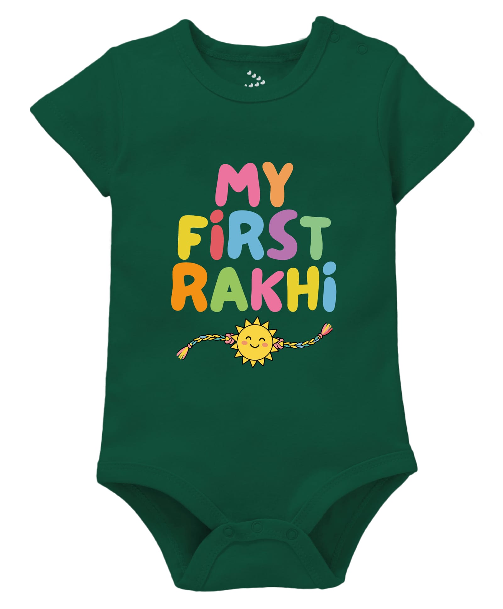 Zeezeezoo 100% Cotton Knit Raksha Bandhan Theme Half Sleeves My First Rakhi Text Printed Onesie - Forest Green-picture-12