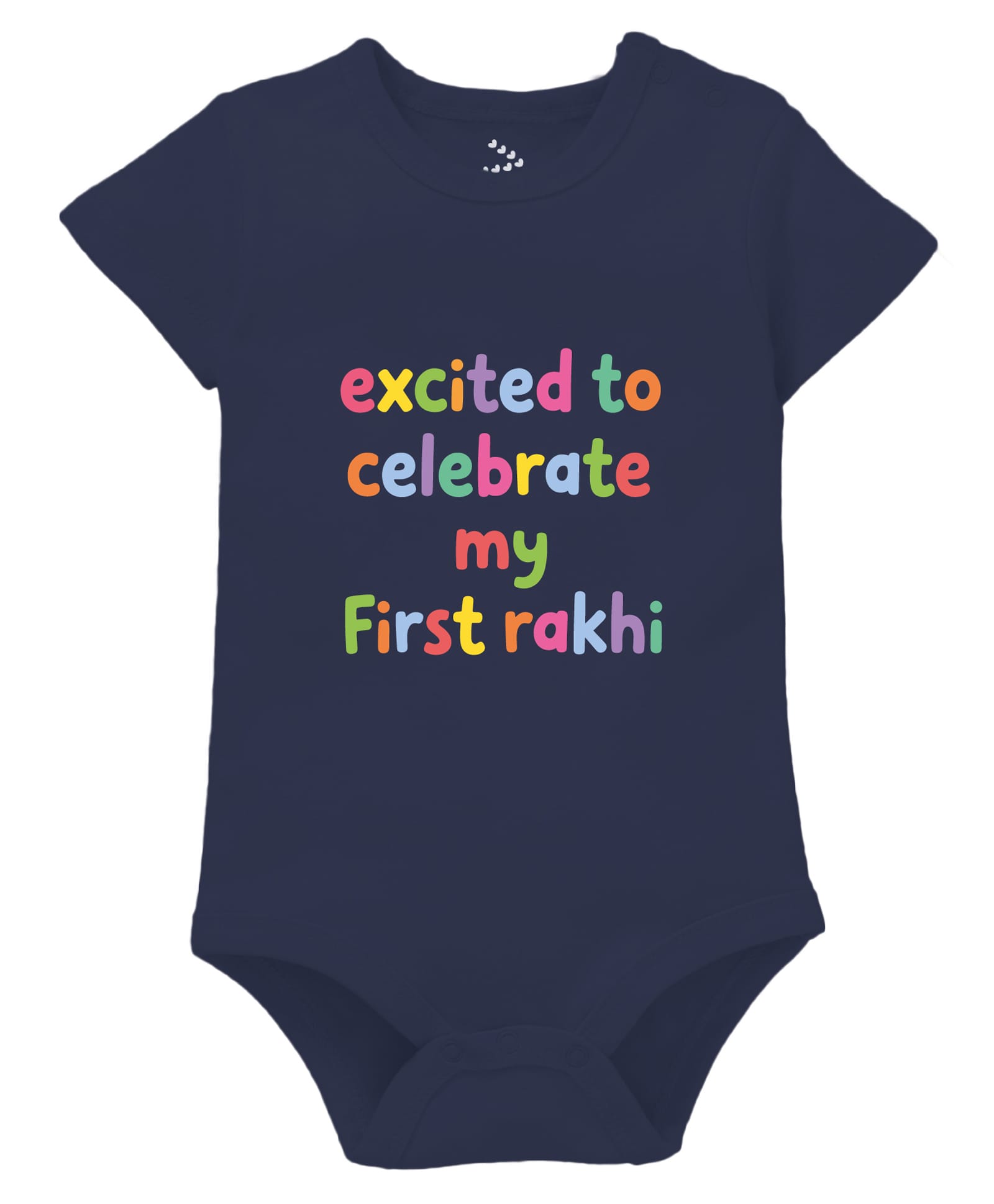 Zeezeezoo 100% Cotton Knit Raksha Bandhan Theme Half Sleeves Excited To Celebrate My First Rakhi Text Printed Onesie - Navy Blue-picture-29