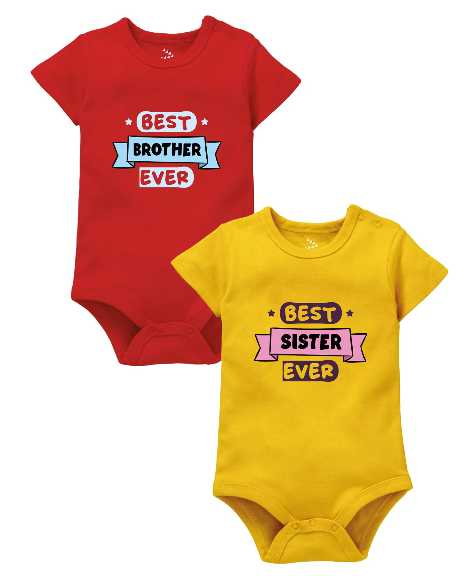 Zeezeezoo 100% Cotton Knit Pack Of 2 Raksha Bandhan Theme Half Sleeves Best Brother Ever & Best Sister Ever Text Printed Onesies - Yellow & Red-picture-49