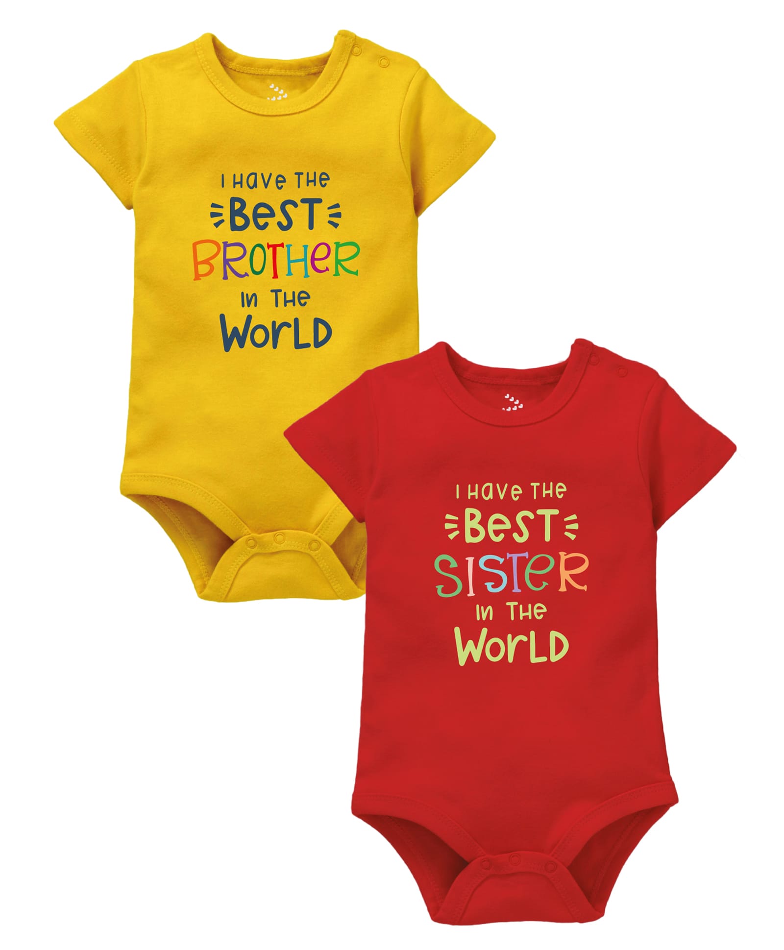 Zeezeezoo 100% Cotton Knit Pack Of 2 Raksha Bandhan Theme Half Sleeves Best Brother In The World & Best Sister In The World Text Printed Onesies - Yellow & Red-image-25