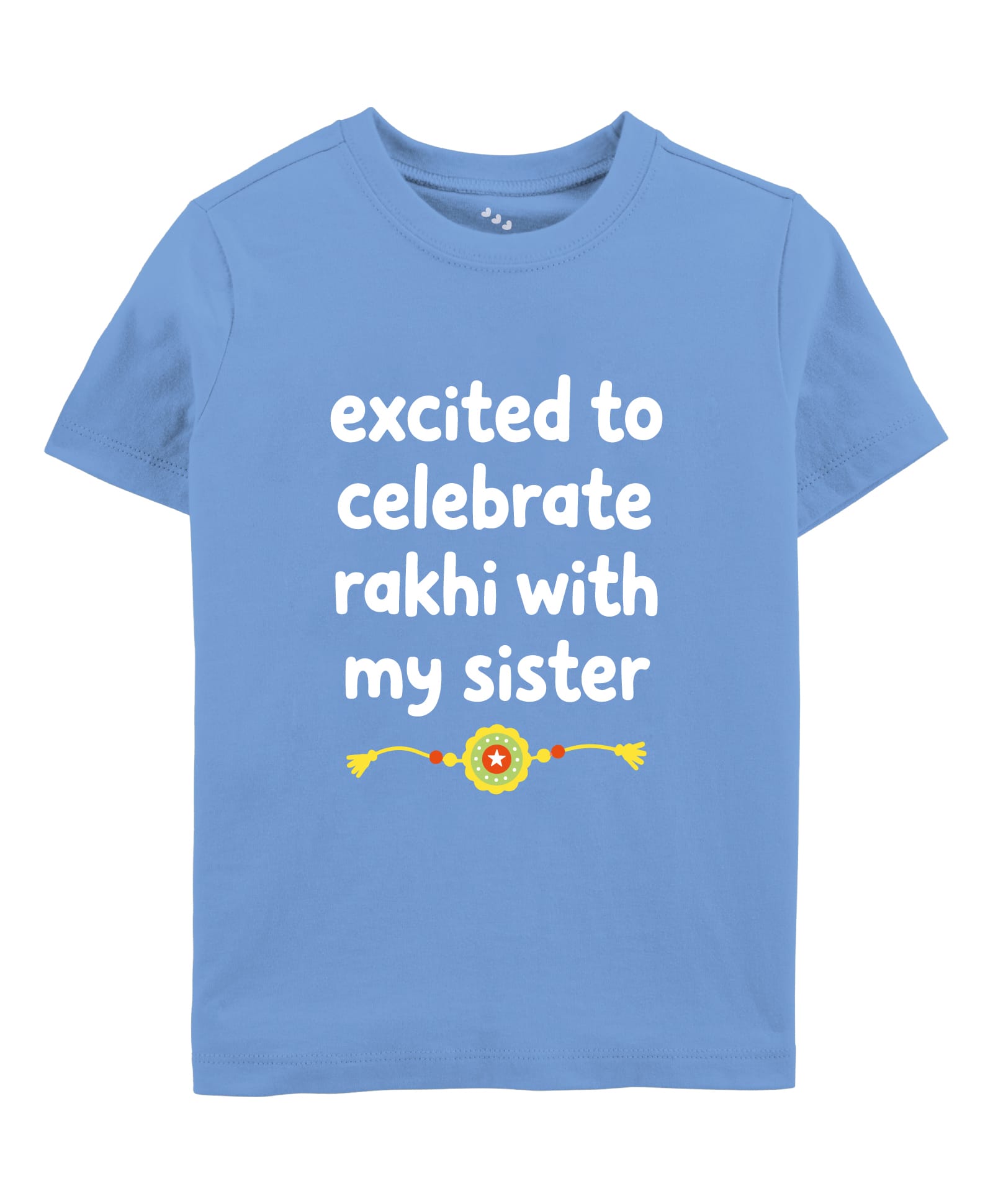 Zeezeezoo 100% Cotton Knit Rakshabandhan Theme Half Sleeves Excited To Celebrate Rakhi With My Sister Text Printed Tee - Blue-picture-26