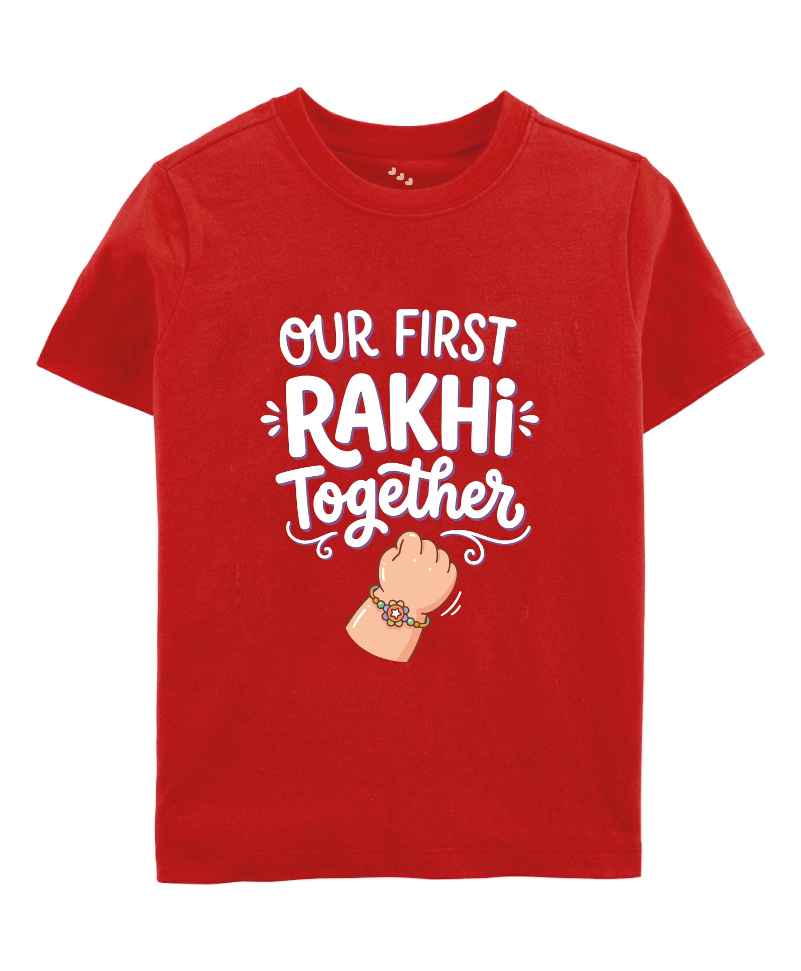 Zeezeezoo 100% Cotton Knit Rakshabandhan Theme Half Sleeves Our First Rakhi Together Text Printed Tee - Red-picture-44