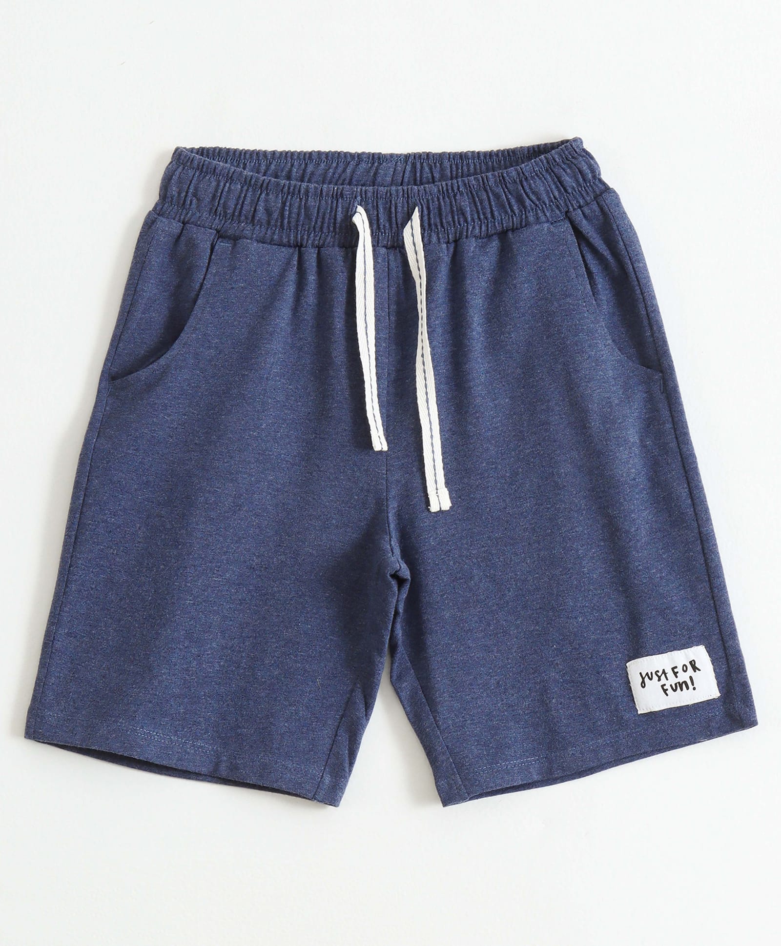 JusCubs Cotton Knit Just For Fun Text Patch Detailed Shorts - Navy Blue-picture-12