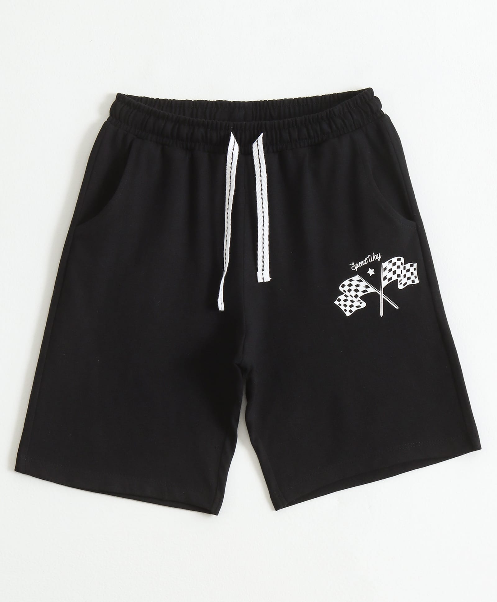 JusCubs Cotton Knit Checkered Flags Printed Shorts - Black-picture-23