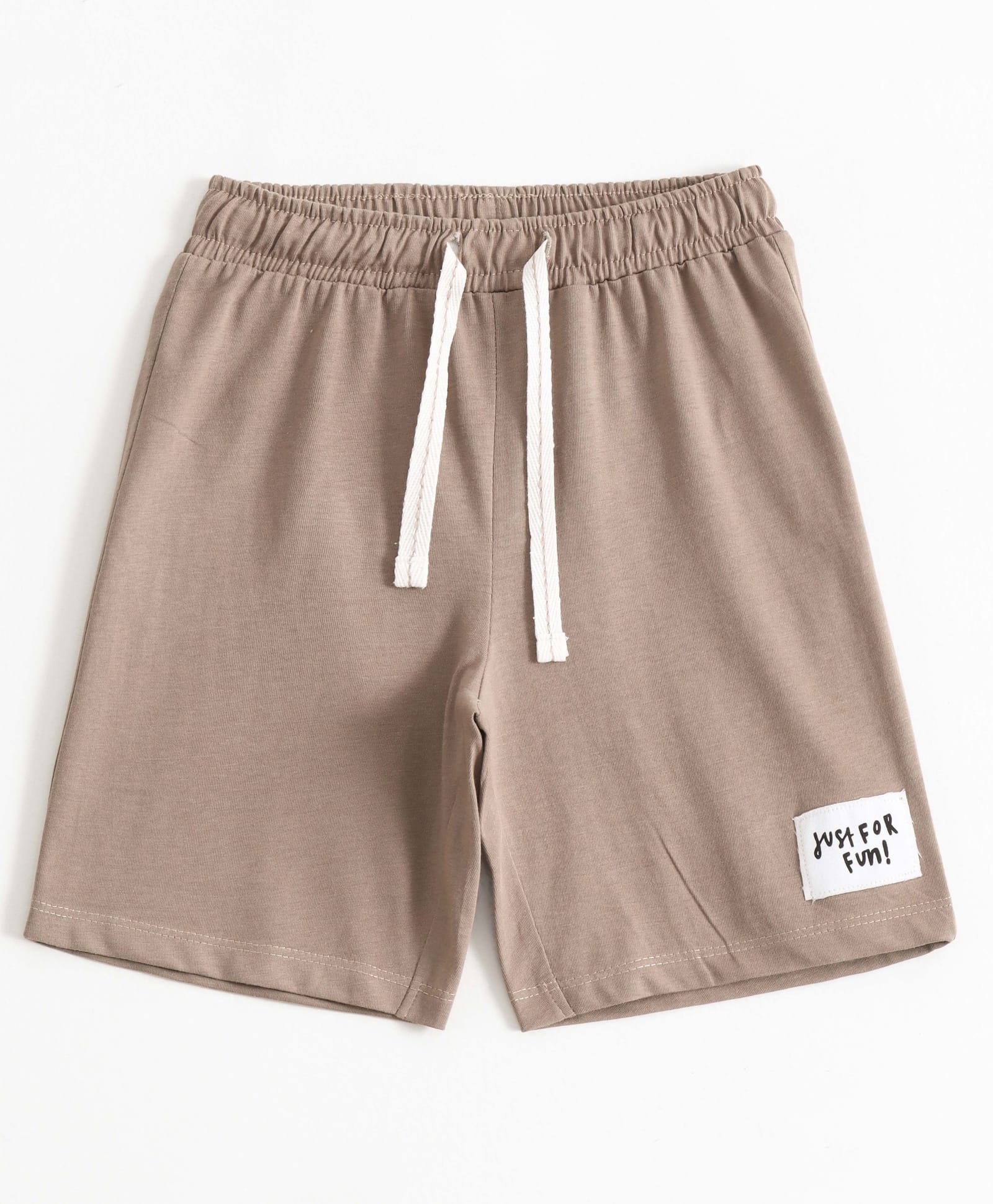 JusCubs Cotton Knit Just For Fun Text Patch Detailed Shorts - Khaki-picture-17
