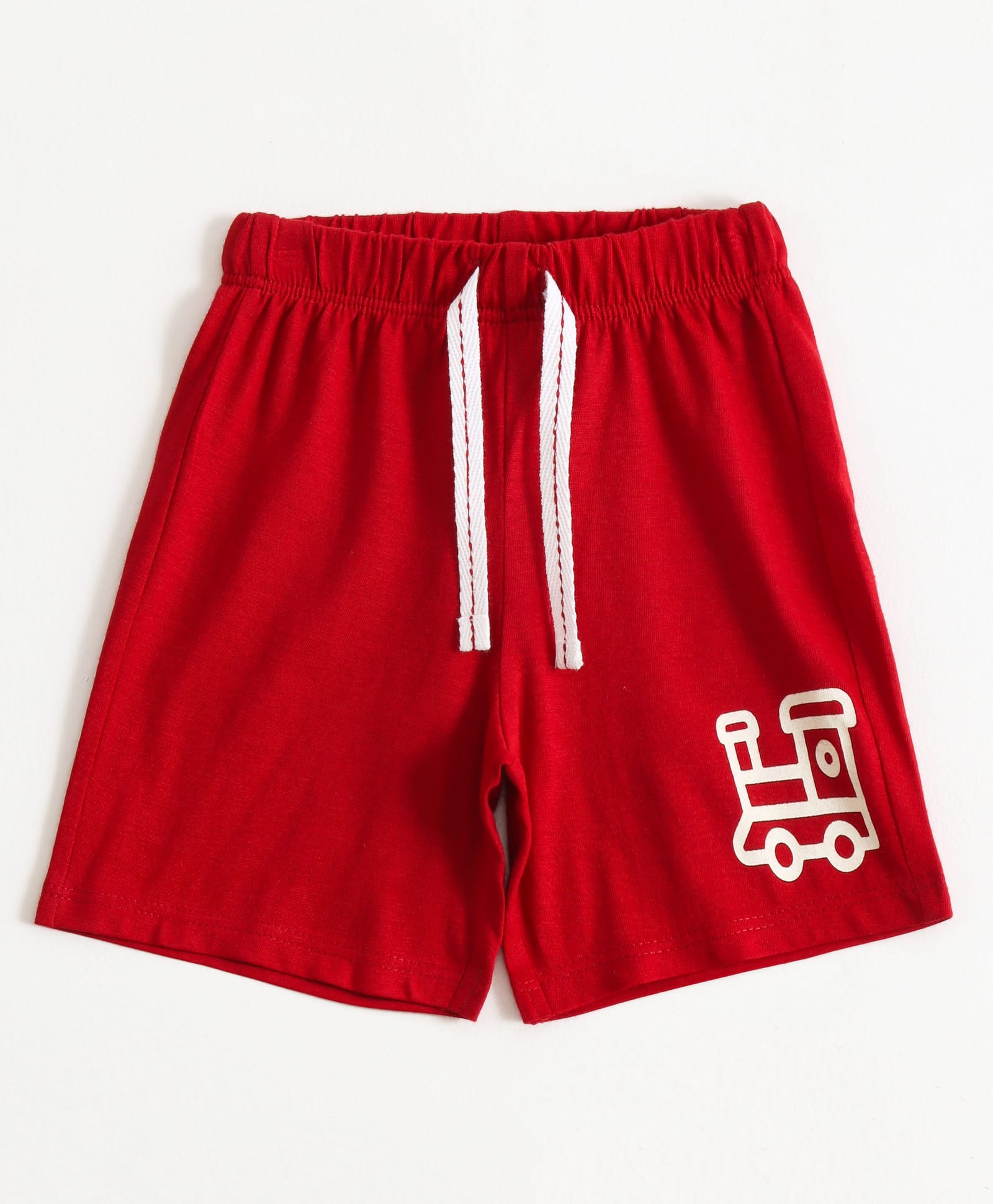JusCubs Cotton Knit Train Engine Printed Shorts - Red-picture-38